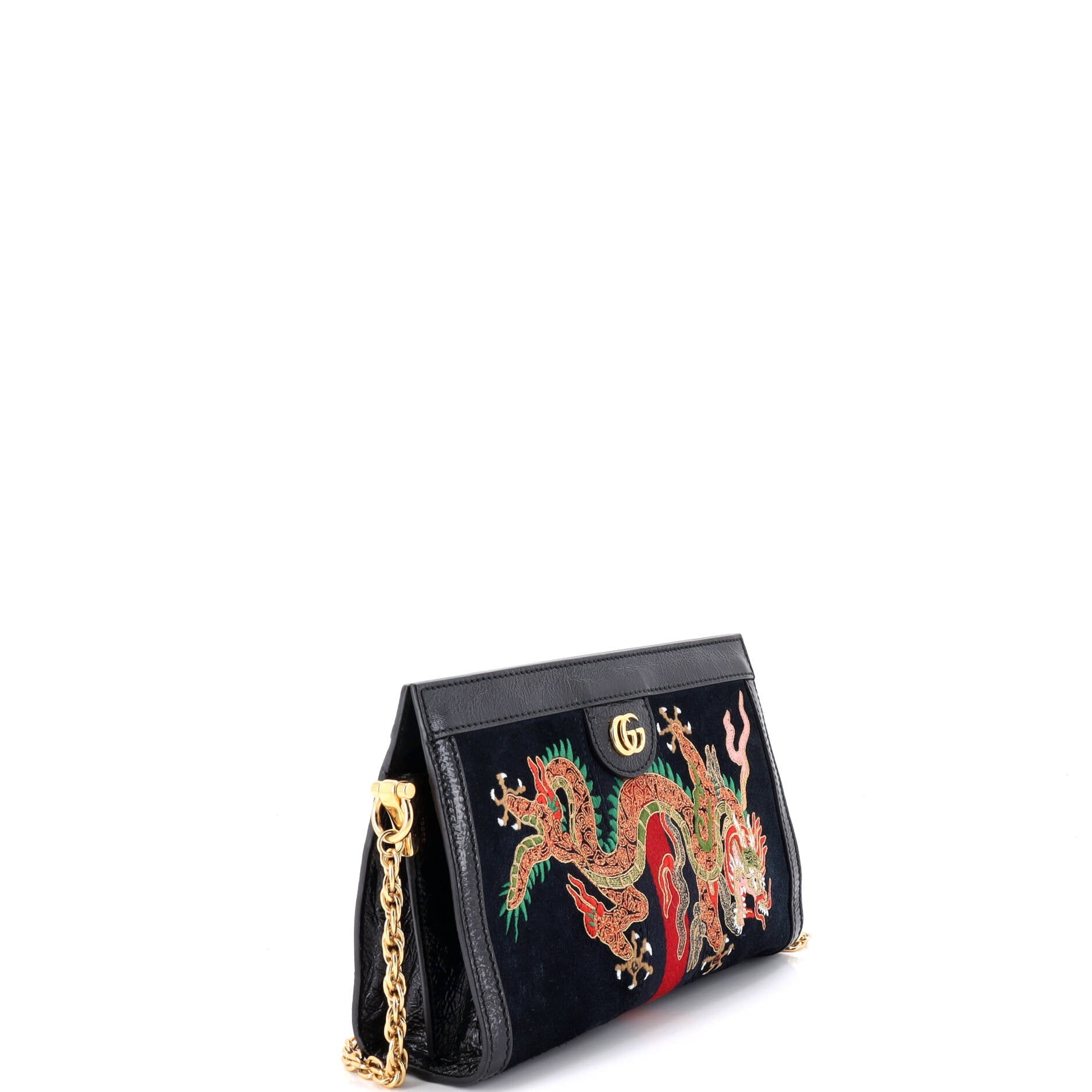 Ophidia Chain Shoulder Bag Embroidered Suede Small