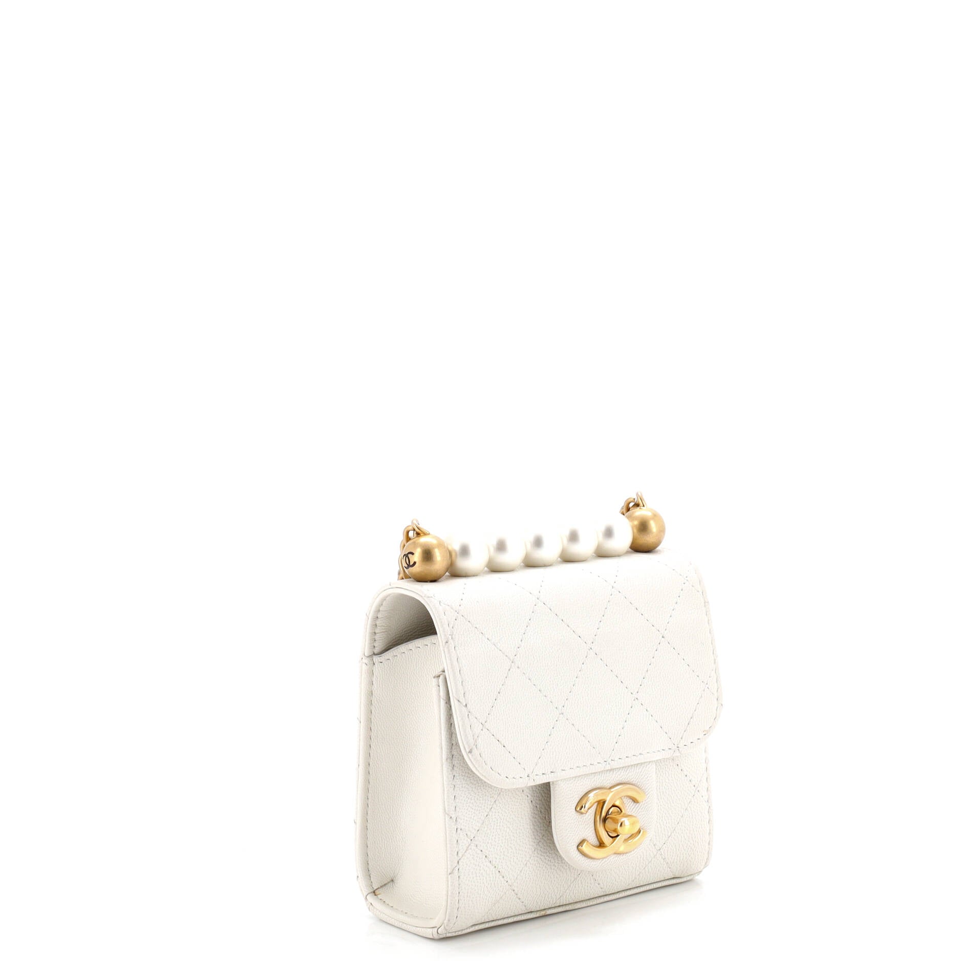 Chic Pearls Flap Clutch with Chain Quilted Goatskin Mini
