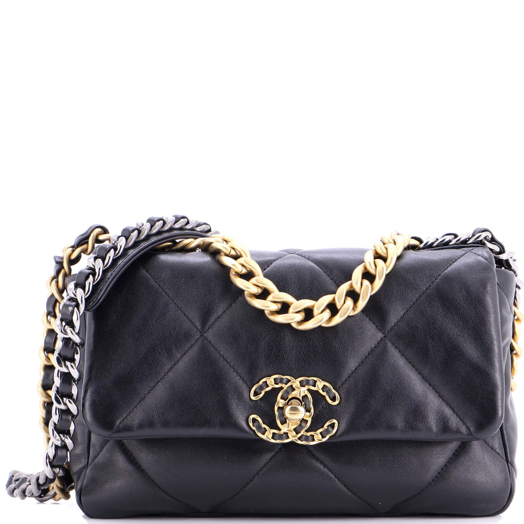 19 Flap Bag Quilted Stitched Lambskin Medium