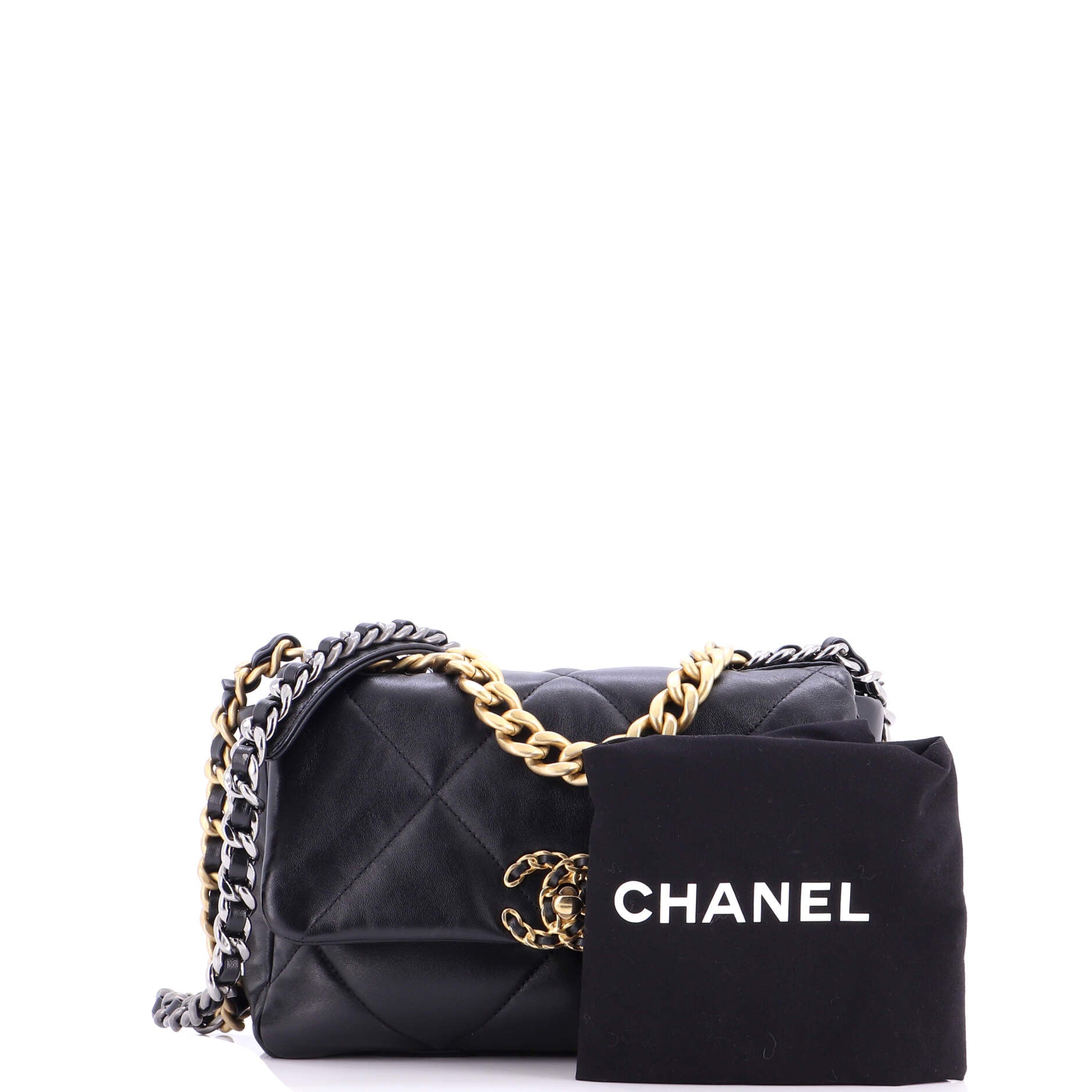 19 Flap Bag Quilted Stitched Lambskin Medium