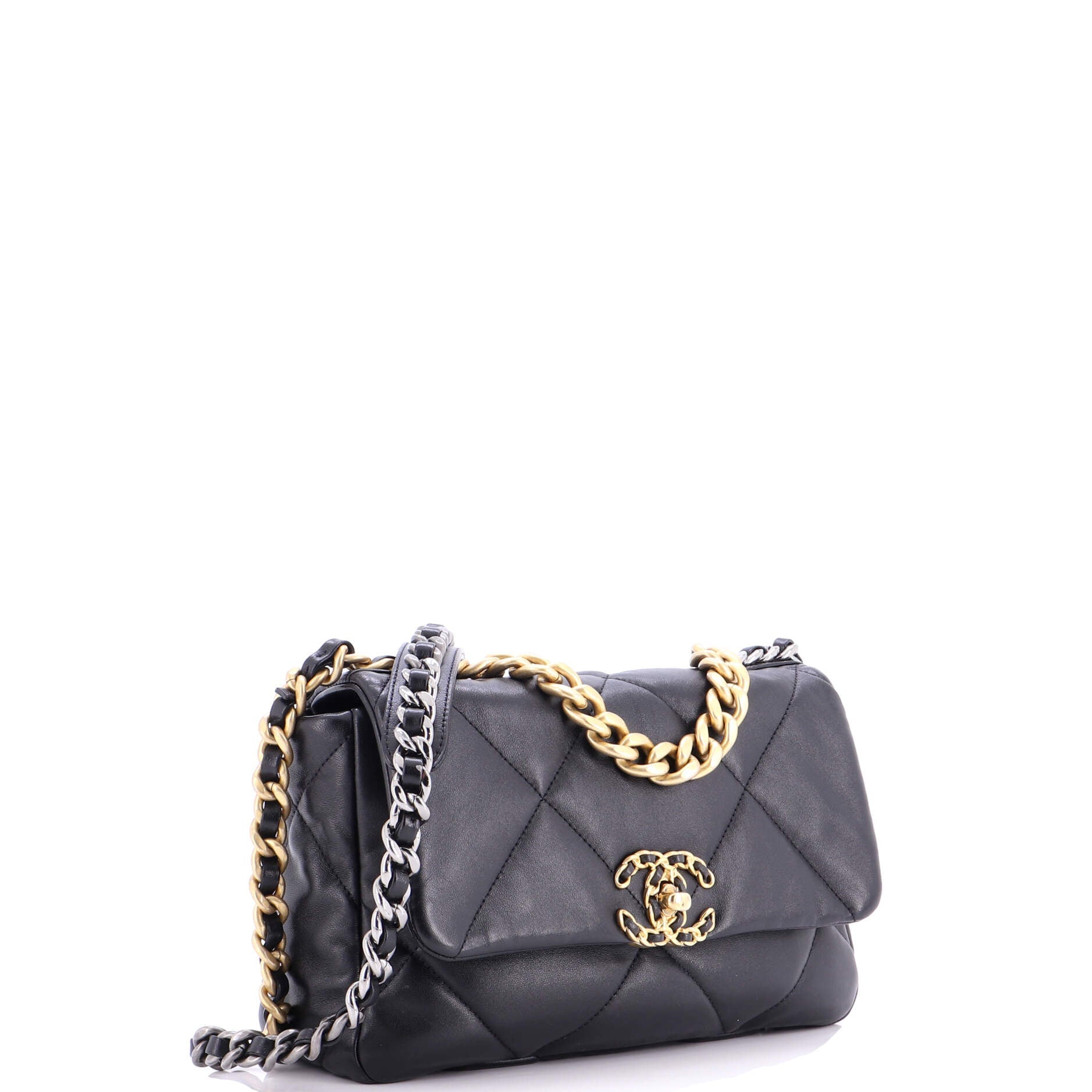 19 Flap Bag Quilted Stitched Lambskin Medium