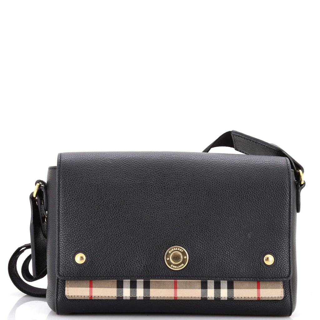 Note Crossbody Bag Leather with Vintage Check Canvas Medium