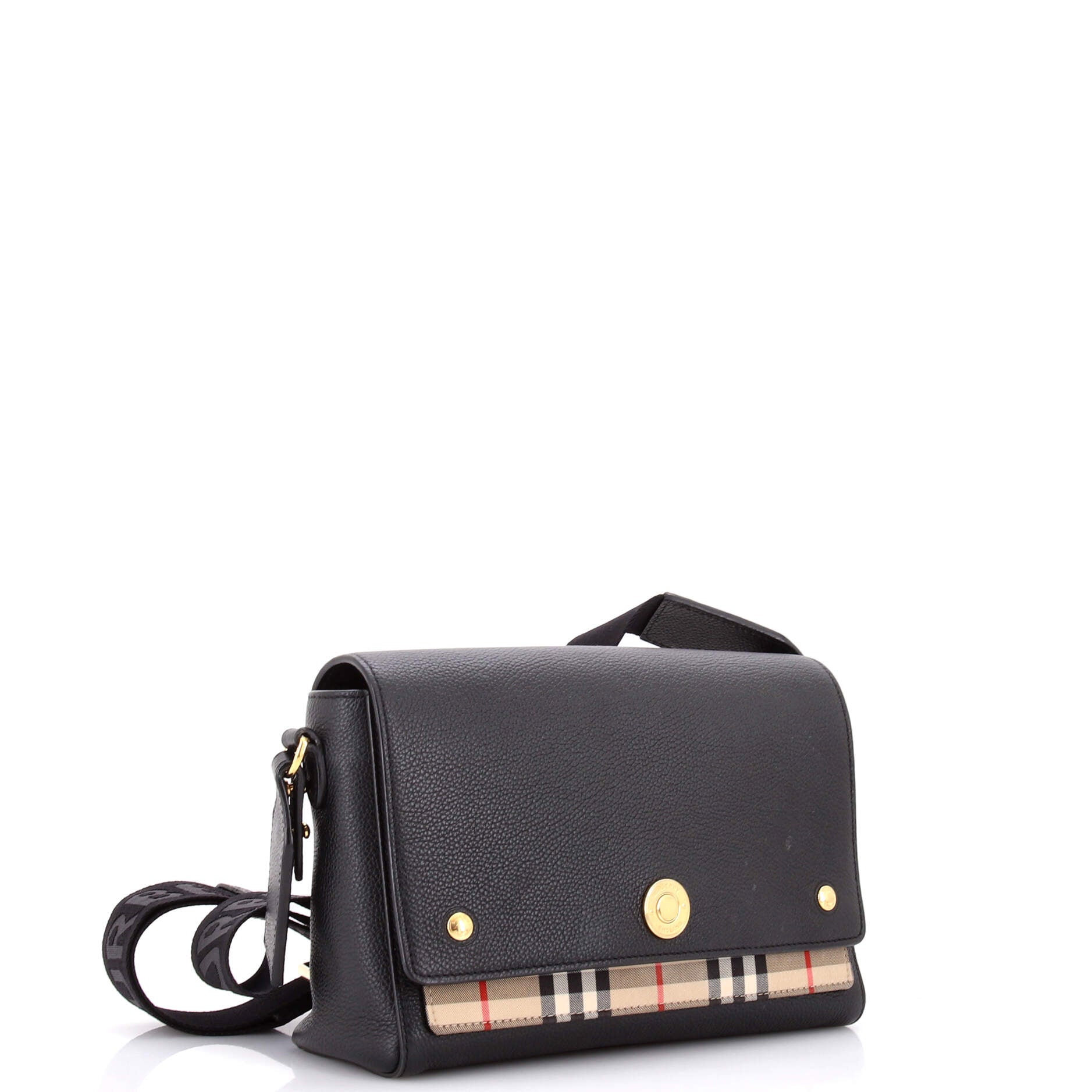 Note Crossbody Bag Leather with Vintage Check Canvas Medium