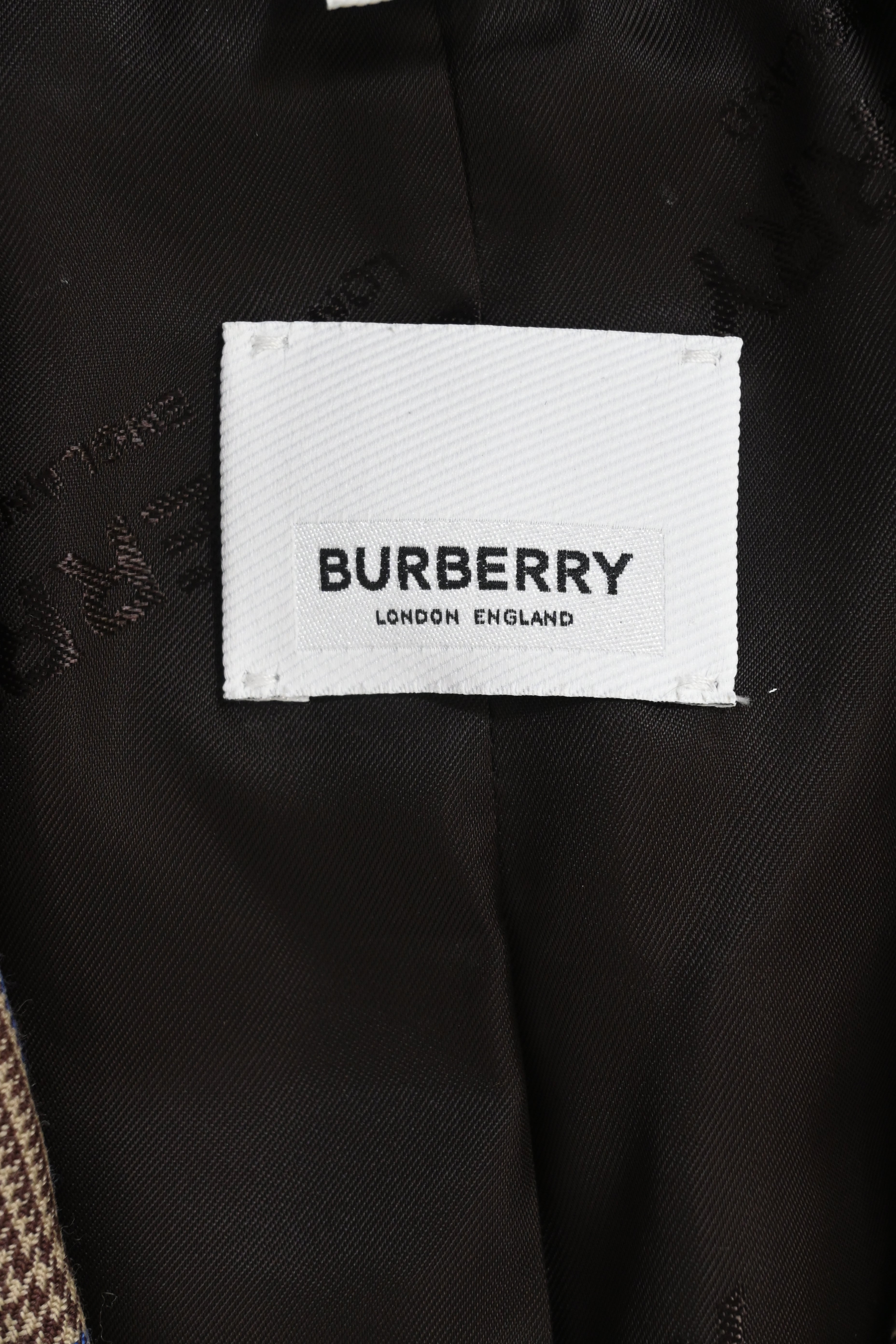 Burberry Single-Breasted Checkered Print Blazer in Brown Wool