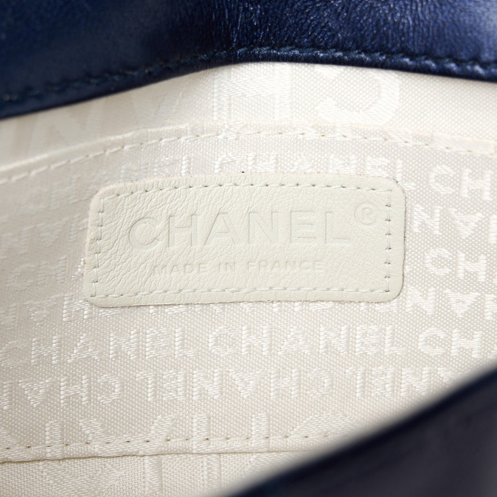 Lambskin Chocolate Bar Quilted 3 Chain Flap Navy Blue