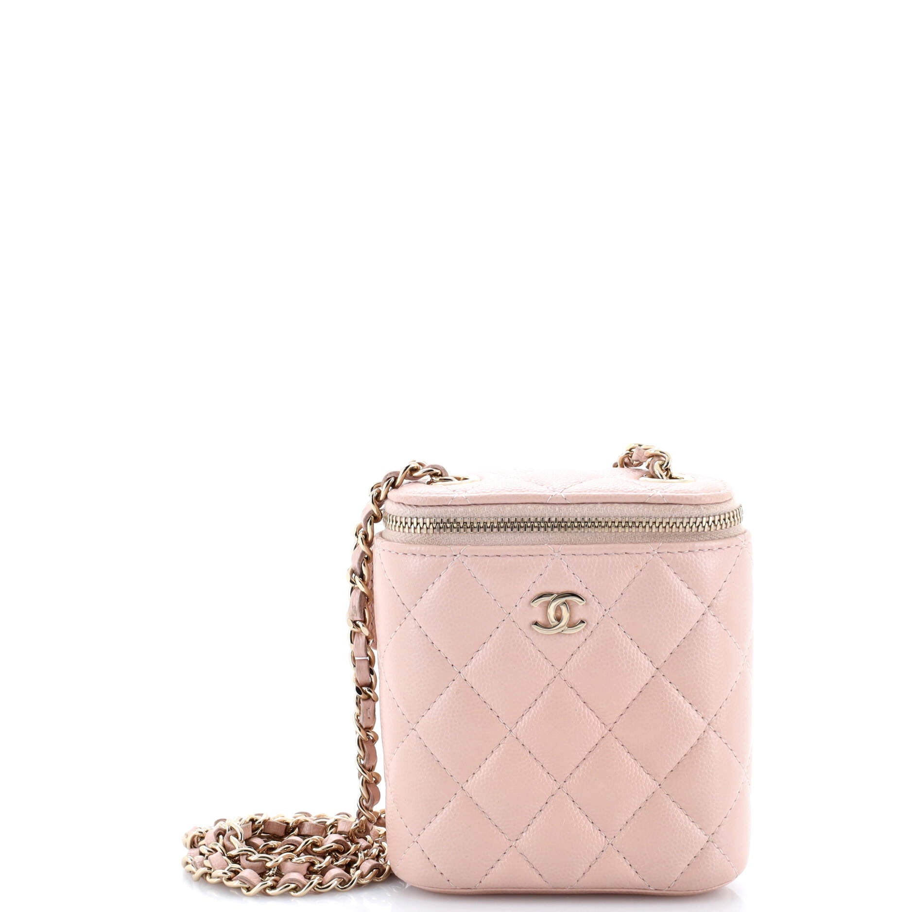 Vertical Classic Vanity Case with Chain Quilted Caviar Small