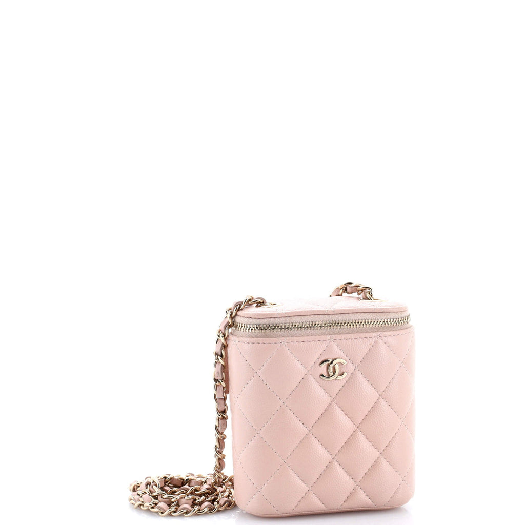Vertical Classic Vanity Case with Chain Quilted Caviar Small