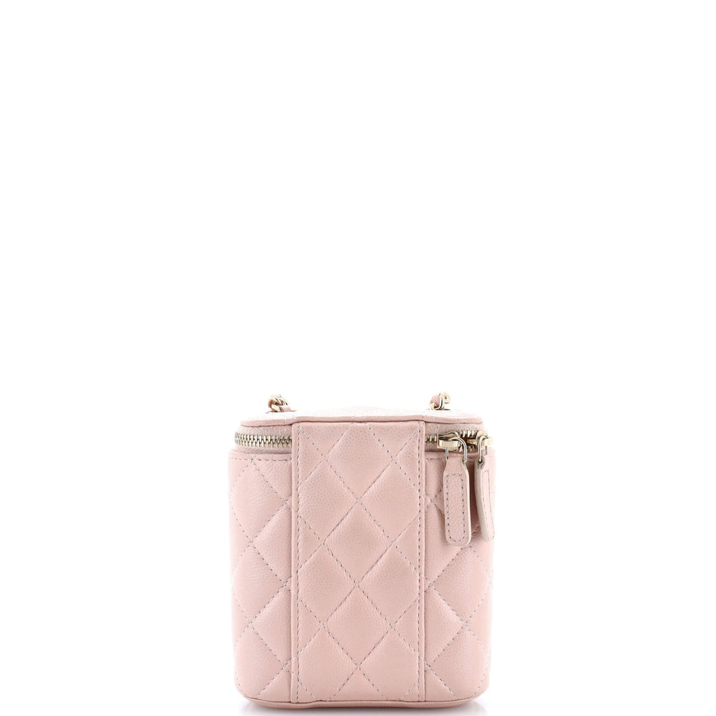 Vertical Classic Vanity Case with Chain Quilted Caviar Small