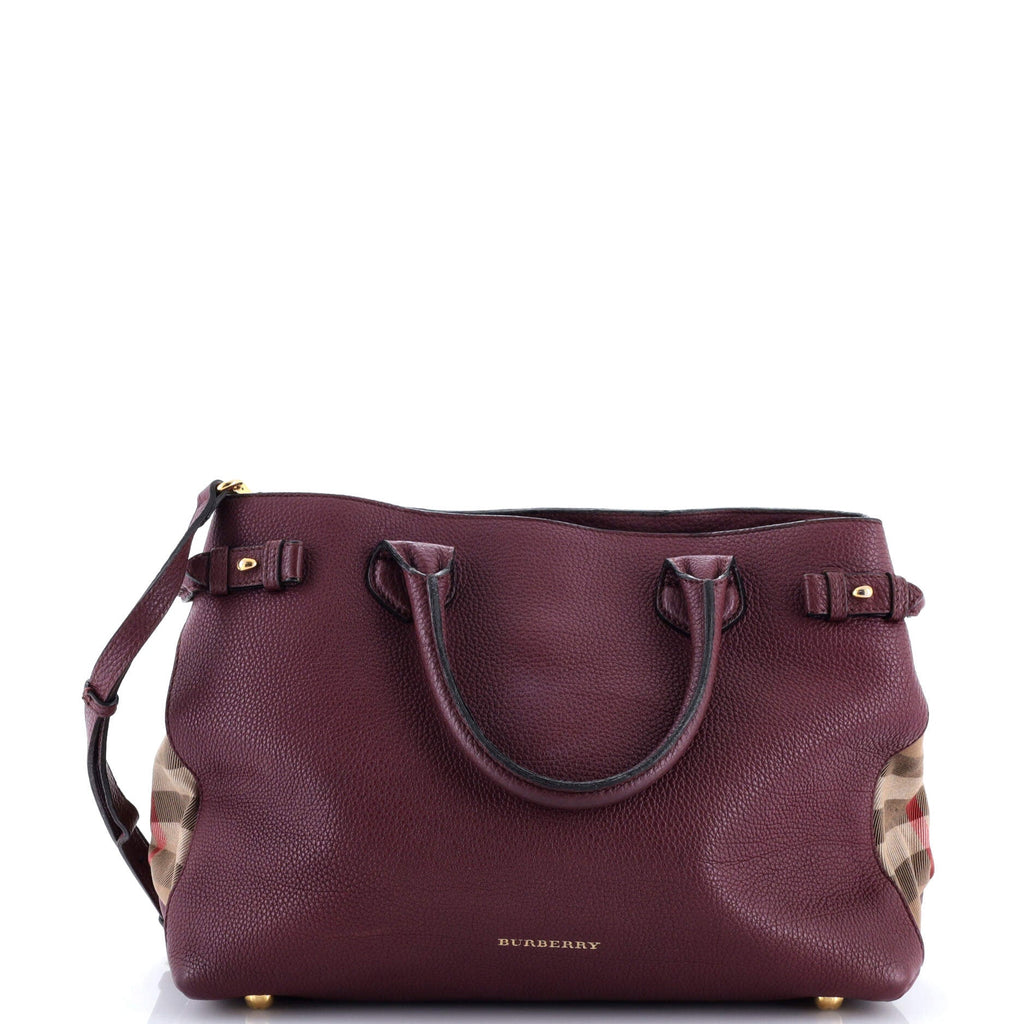 Banner Tote Leather and House Check Canvas Medium
