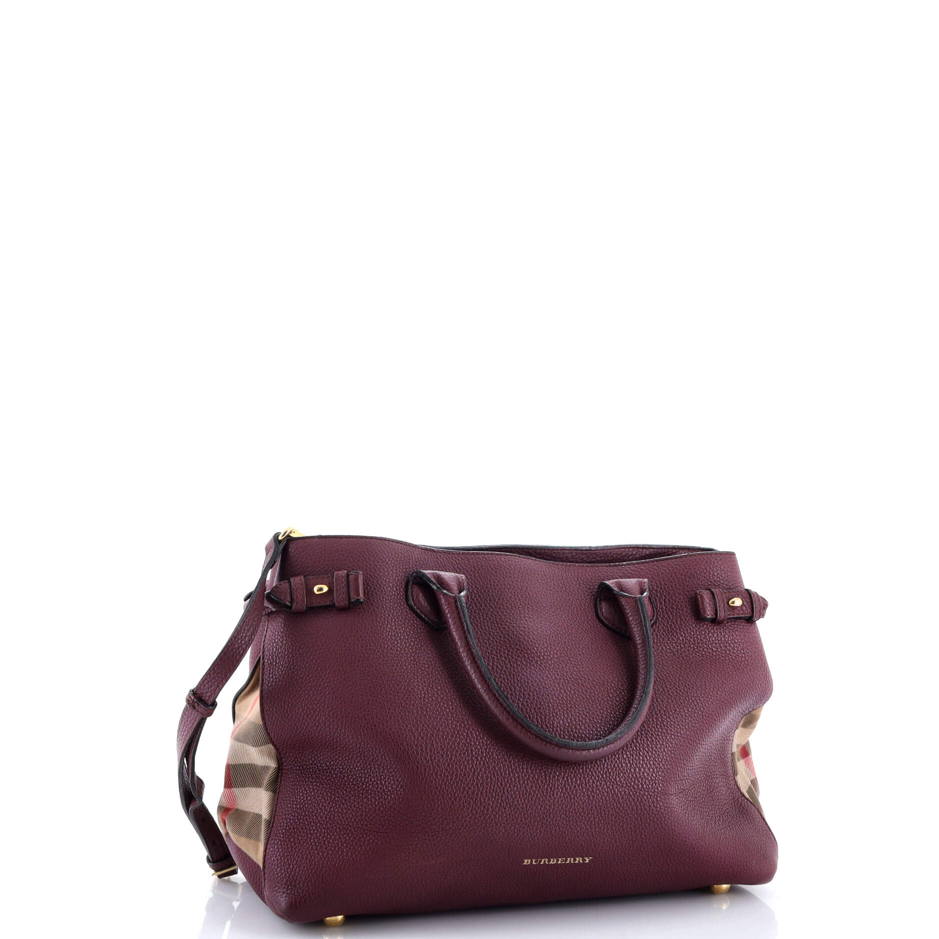 Banner Tote Leather and House Check Canvas Medium