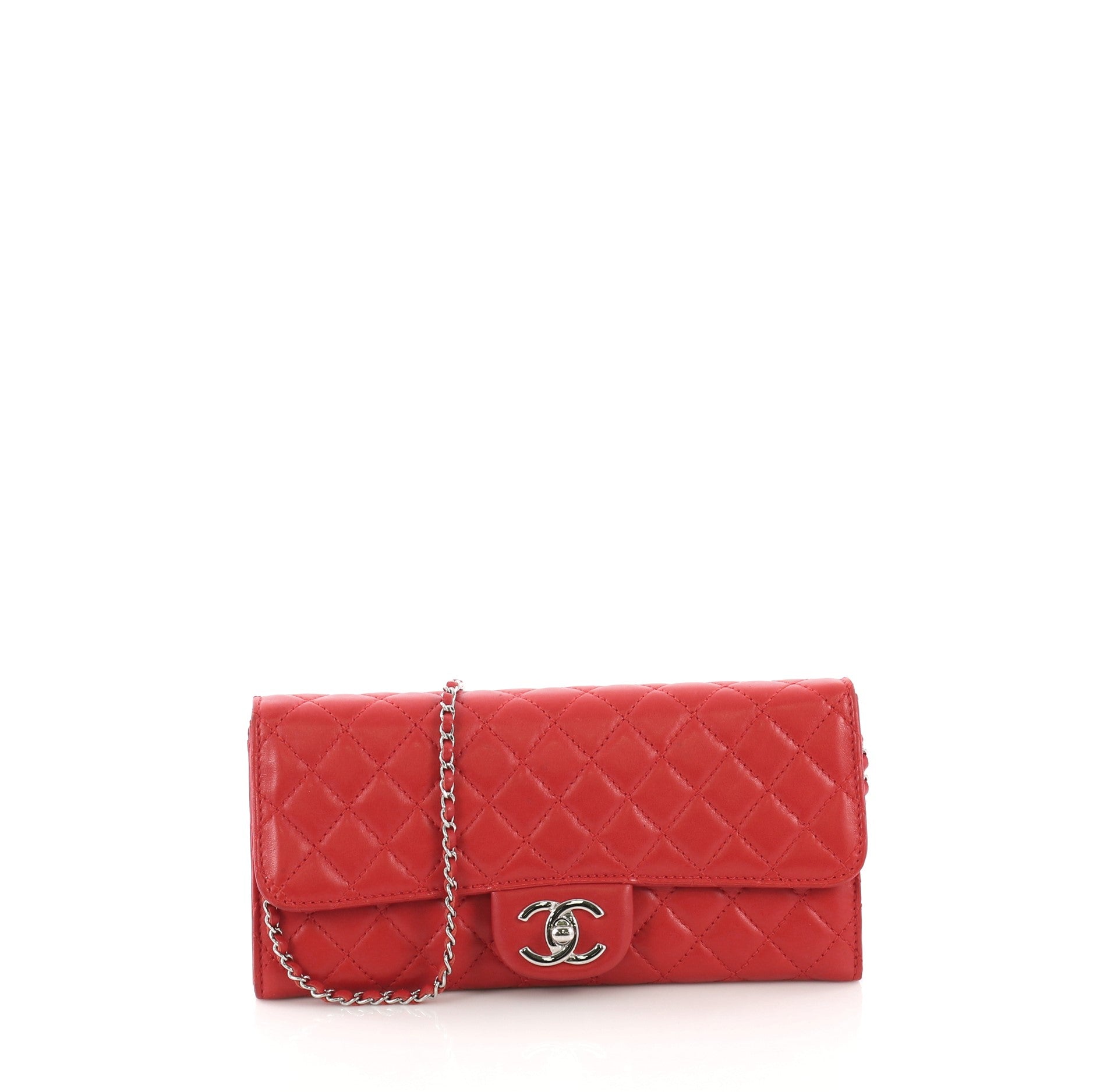 Wallet On Chain Clutch Quilted Lambskin East West