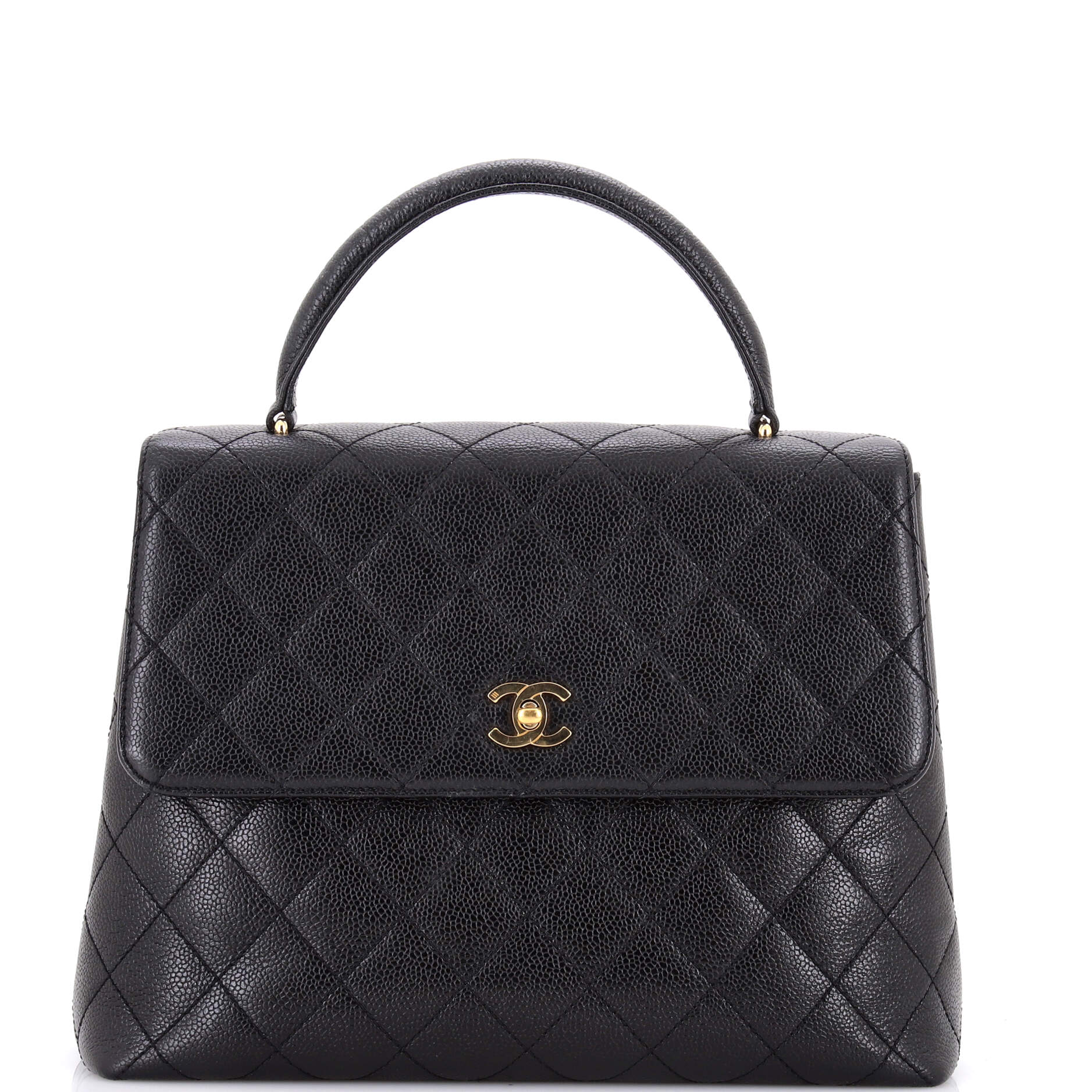 Vintage Classic Top Handle Flap Bag Quilted Caviar Jumbo