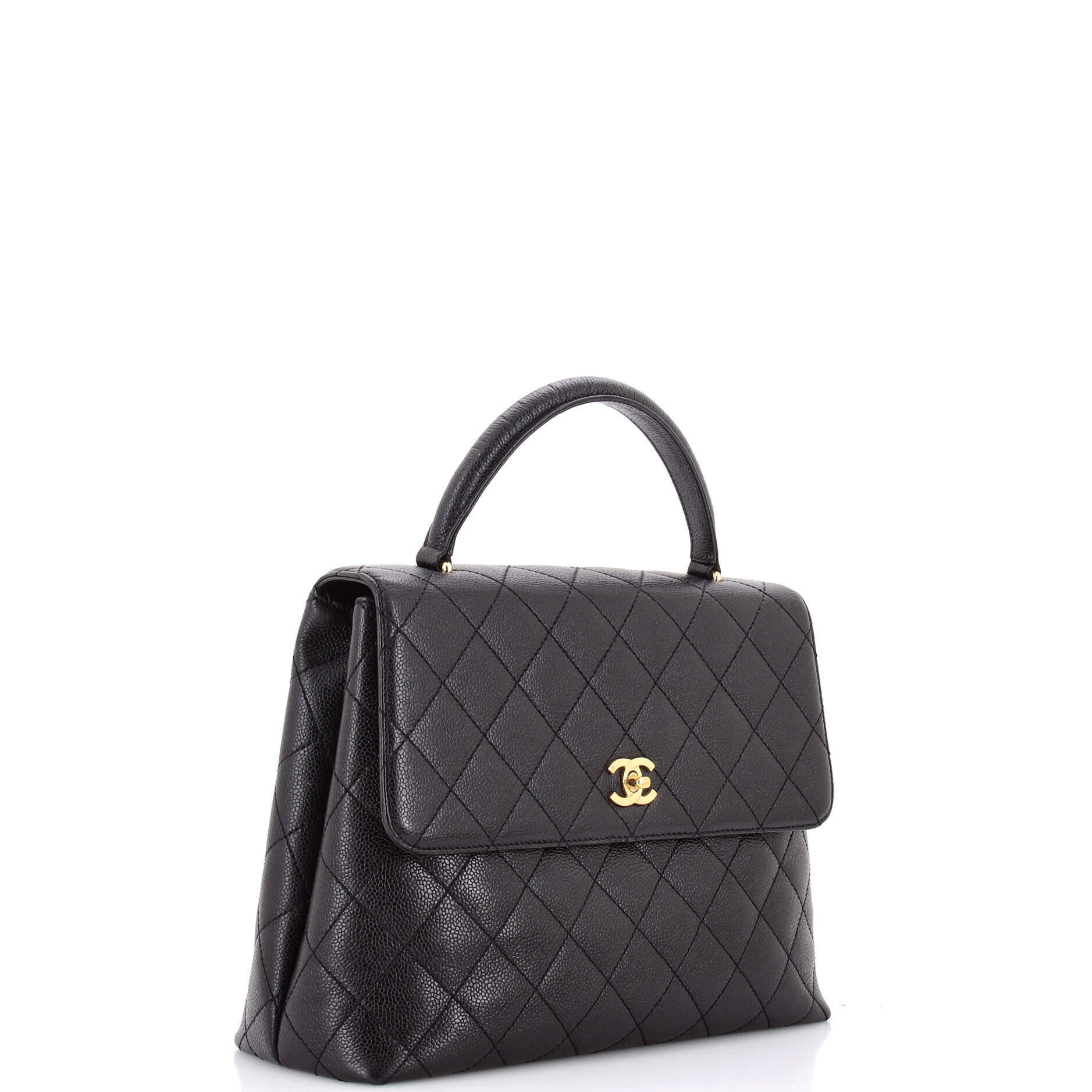 Vintage Classic Top Handle Flap Bag Quilted Caviar Jumbo