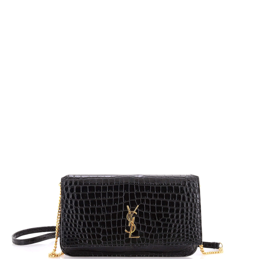 Classic Monogram Phone Holder Shoulder Bag Crocodile Embossed Leather