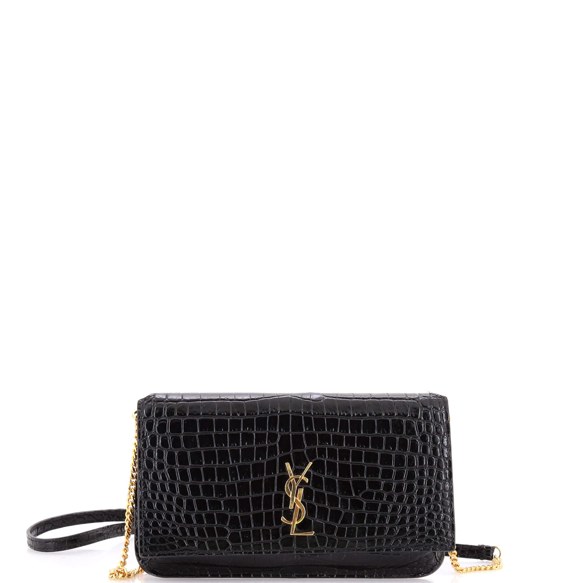 Classic Monogram Phone Holder Shoulder Bag Crocodile Embossed Leather