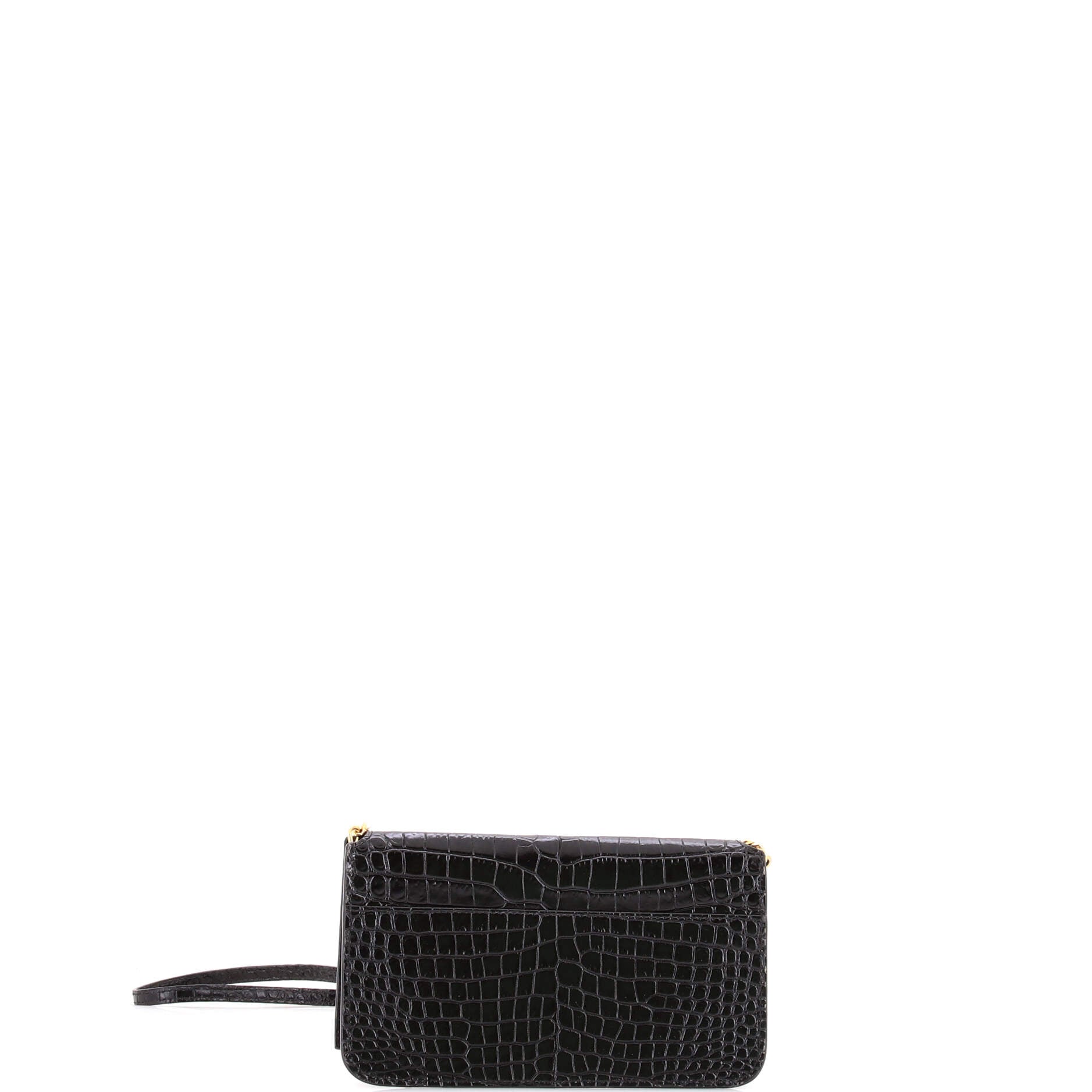 Classic Monogram Phone Holder Shoulder Bag Crocodile Embossed Leather
