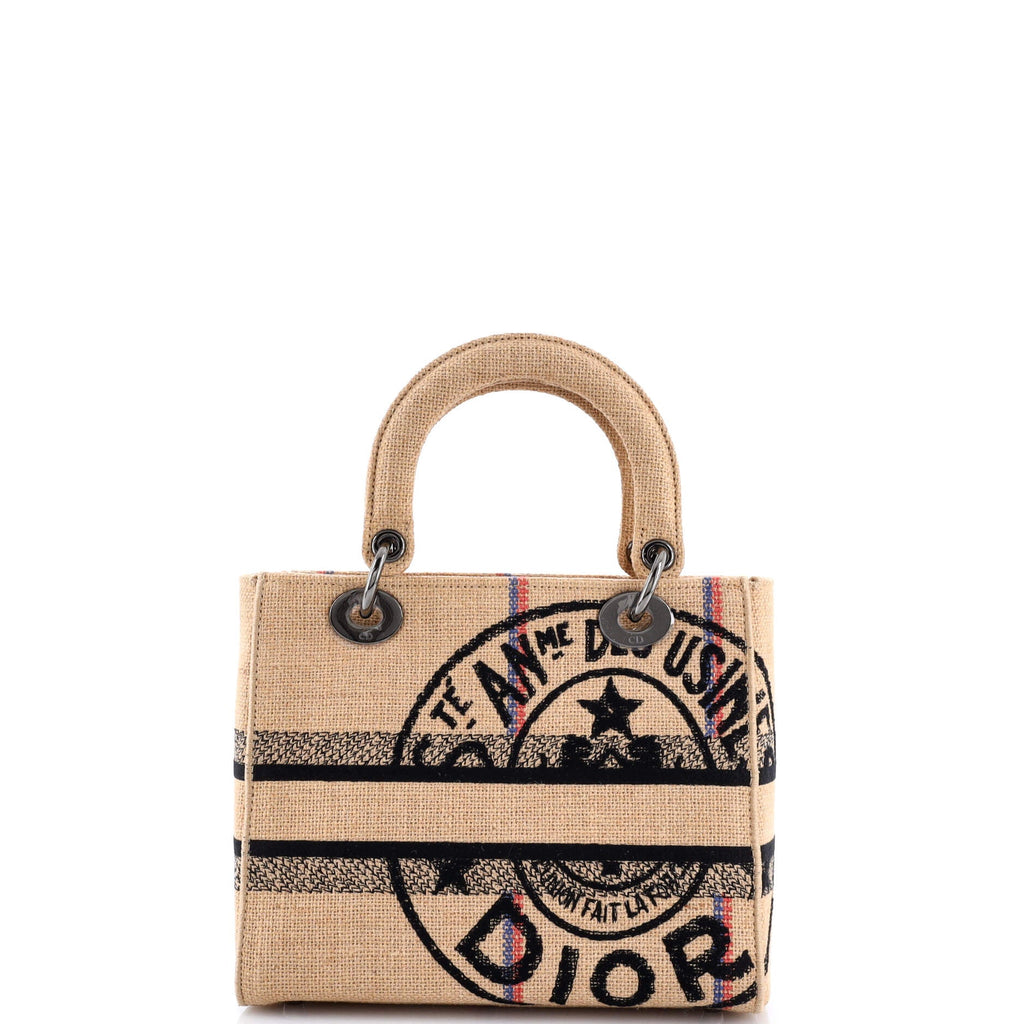 Lady D-Lite Bag Embroidered Jute Canvas Medium