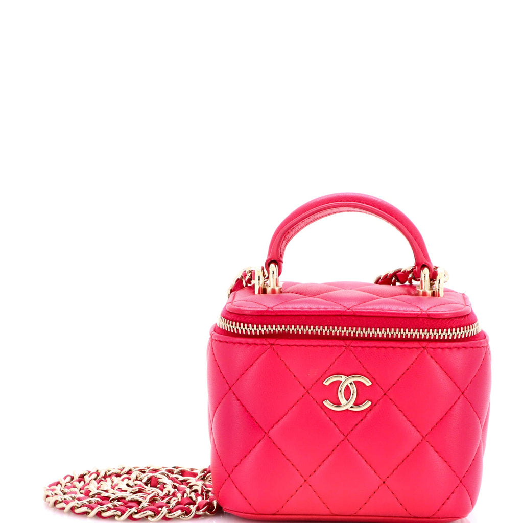 Classic Top Handle Vanity Case with Chain Quilted Lambskin Mini