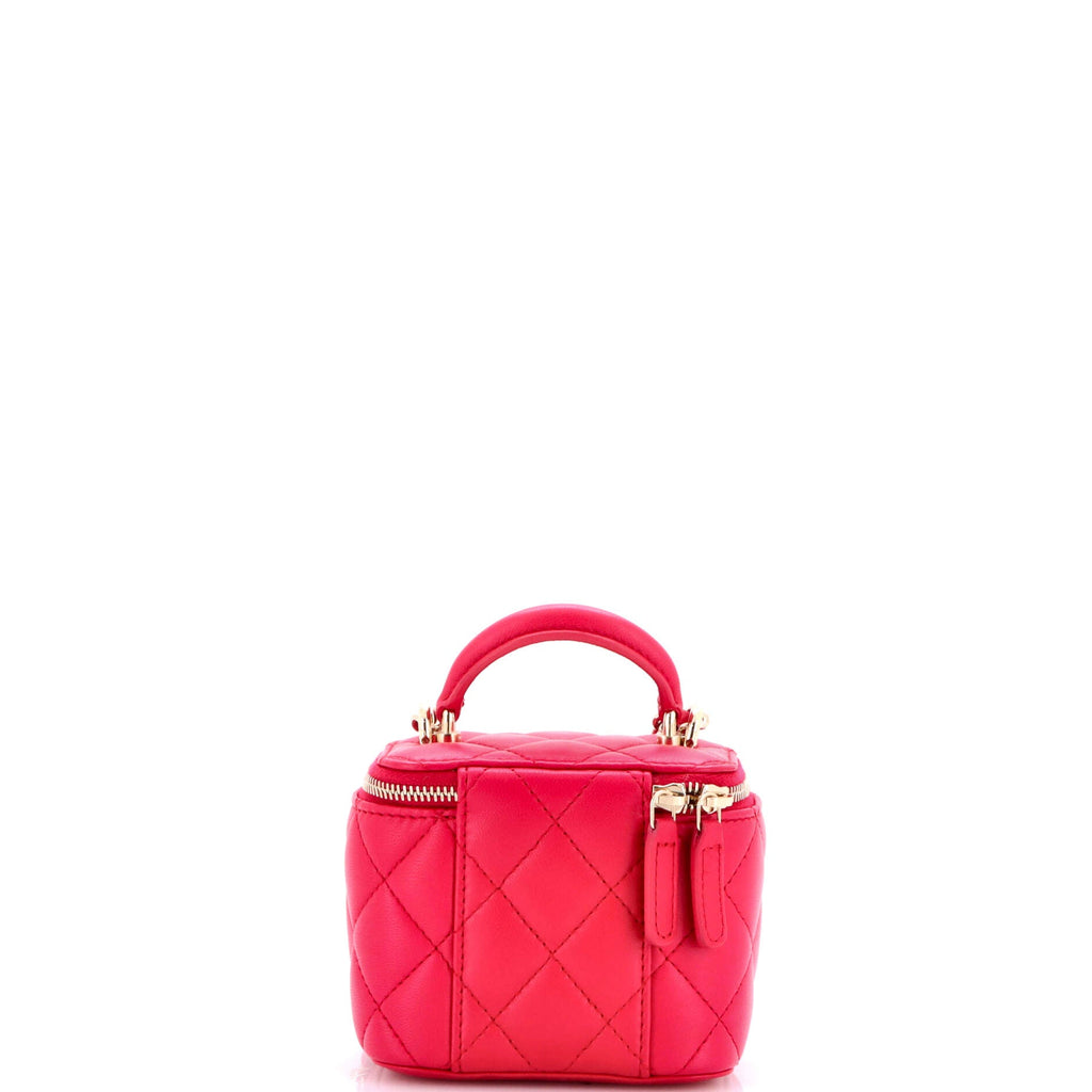 Classic Top Handle Vanity Case with Chain Quilted Lambskin Mini