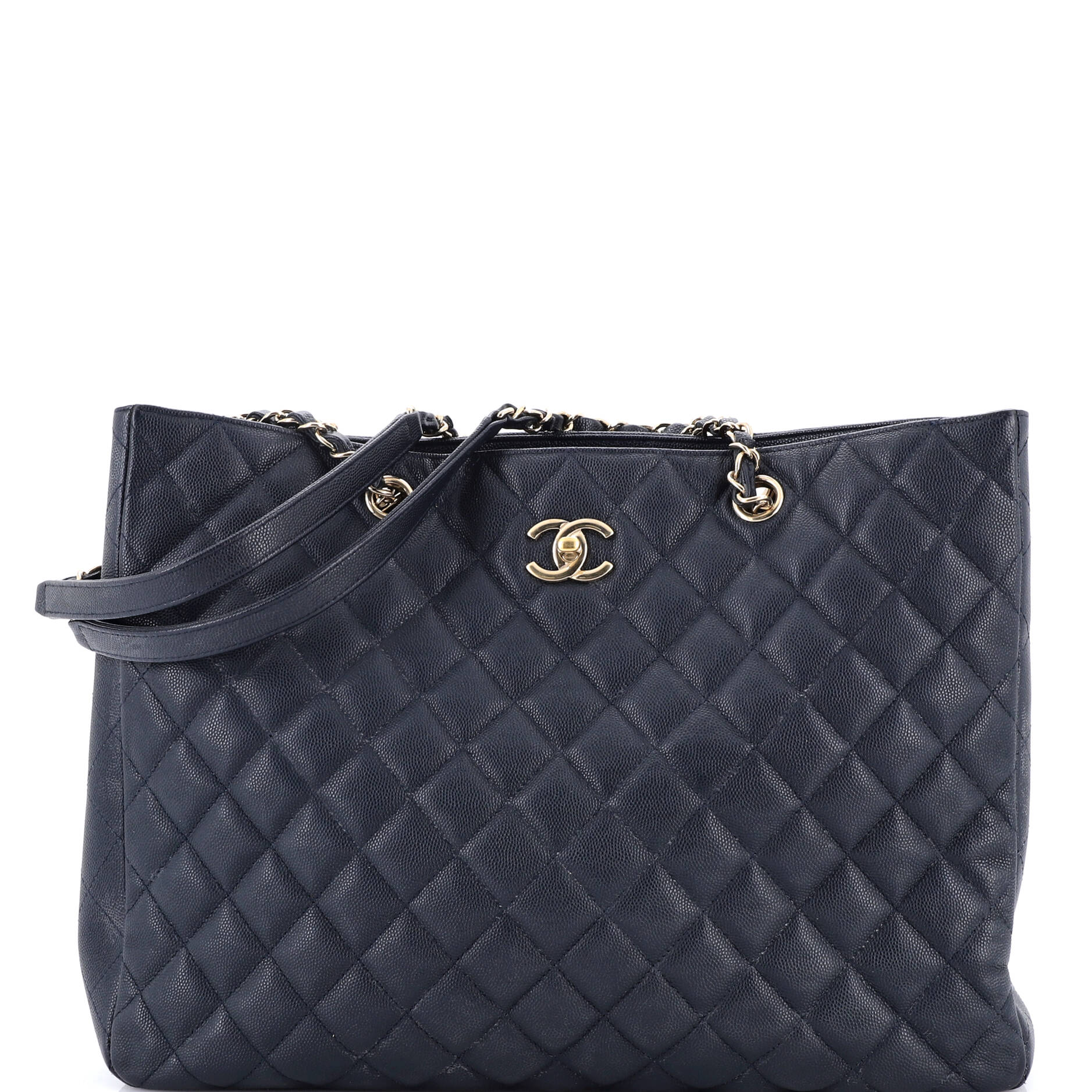 Classic CC Shopping Tote Quilted Caviar Large