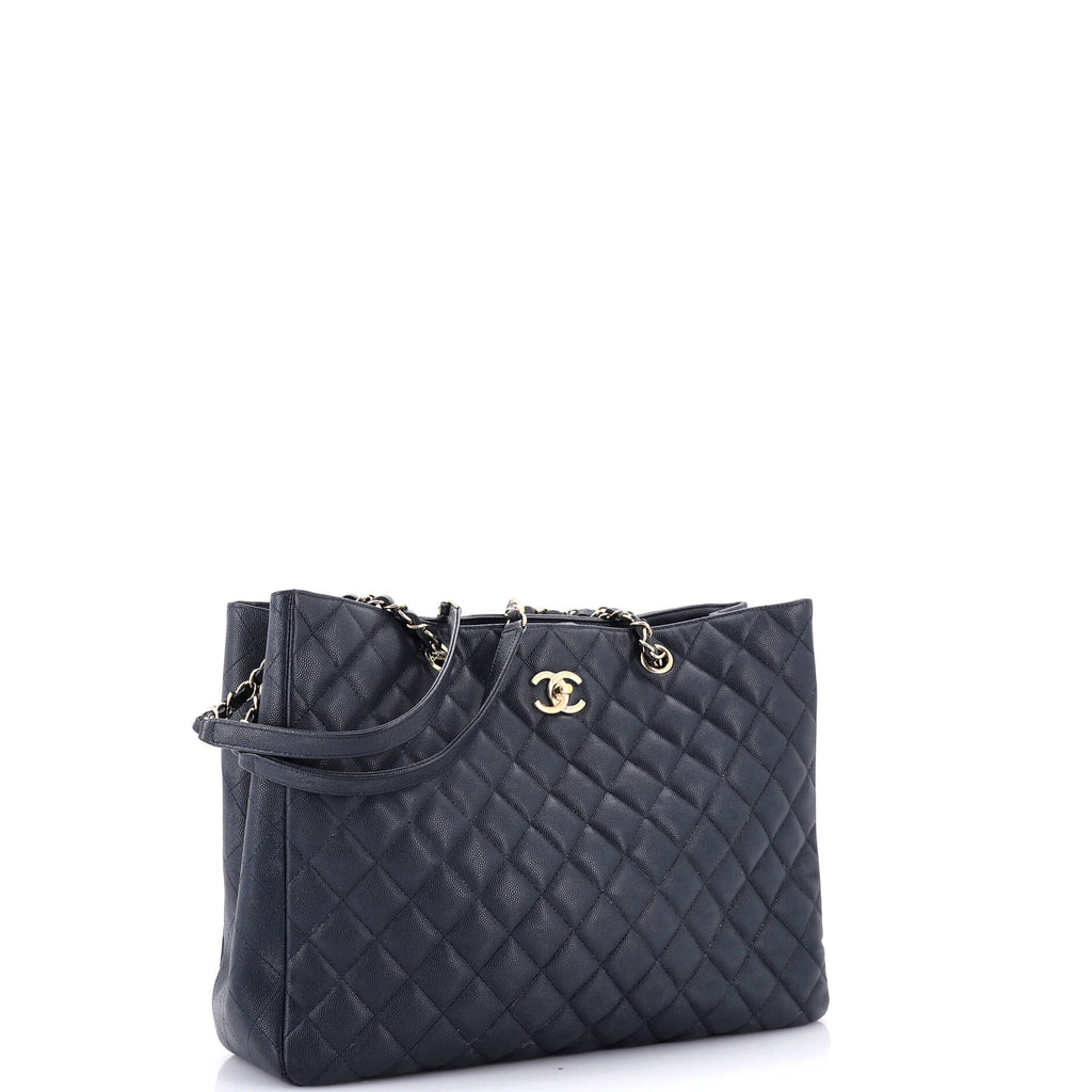 Classic CC Shopping Tote Quilted Caviar Large