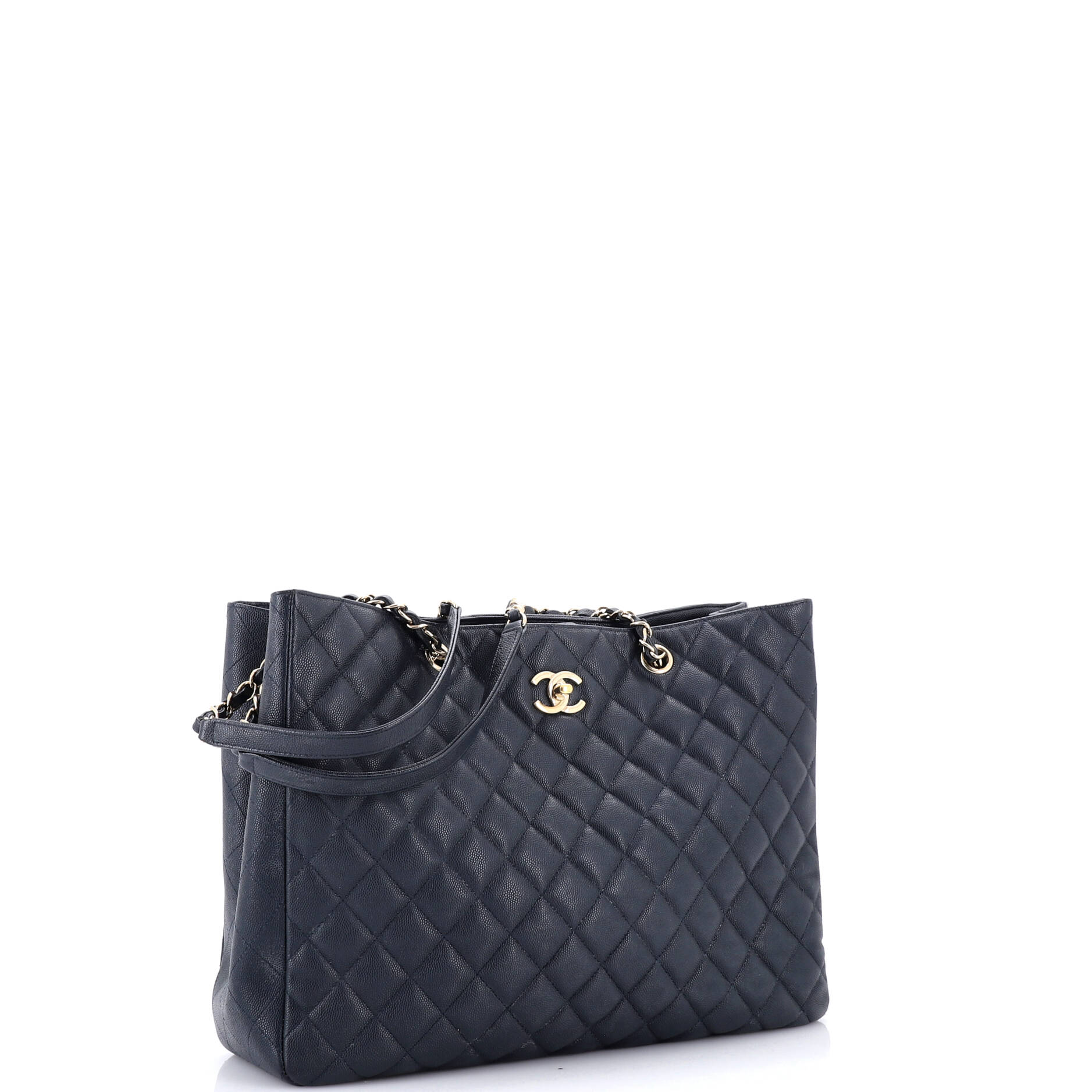 Classic CC Shopping Tote Quilted Caviar Large