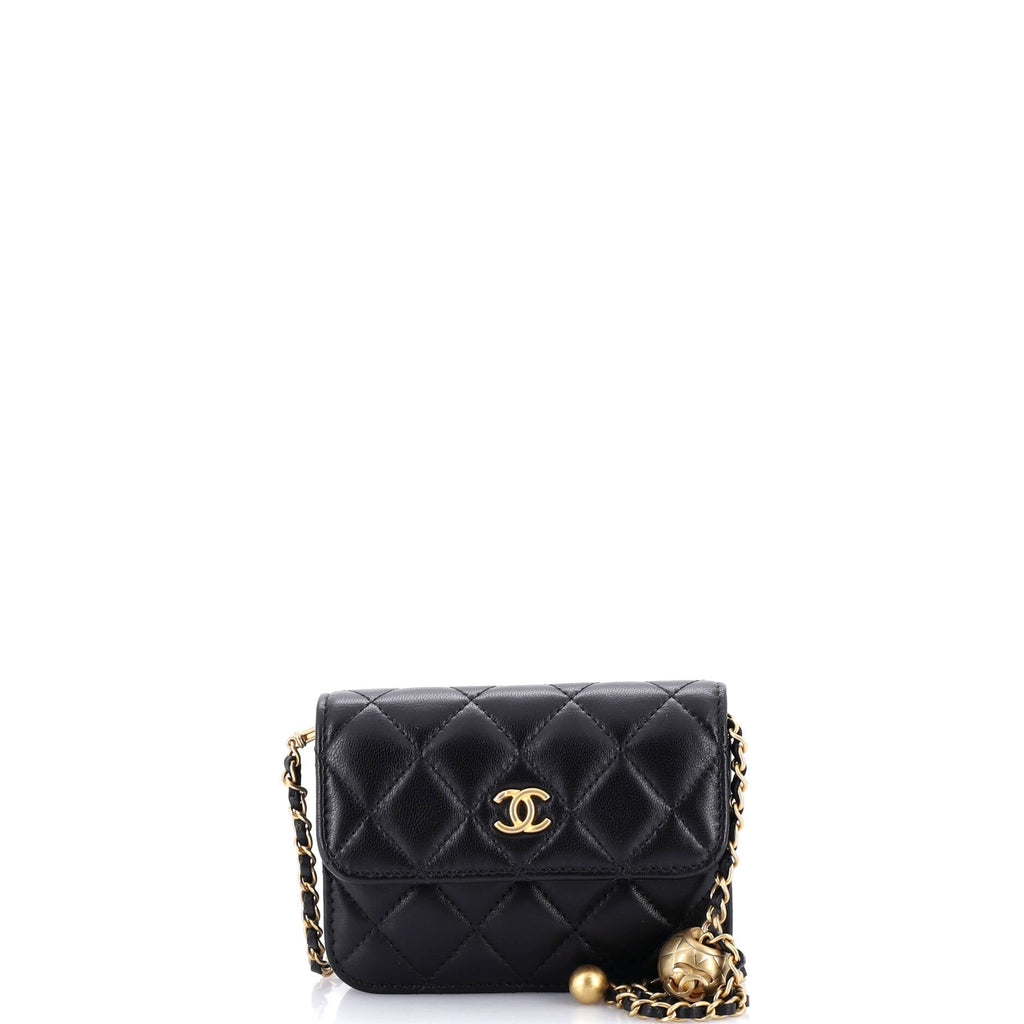 Pearl Crush Flap Clutch with Chain Quilted Lambskin Mini