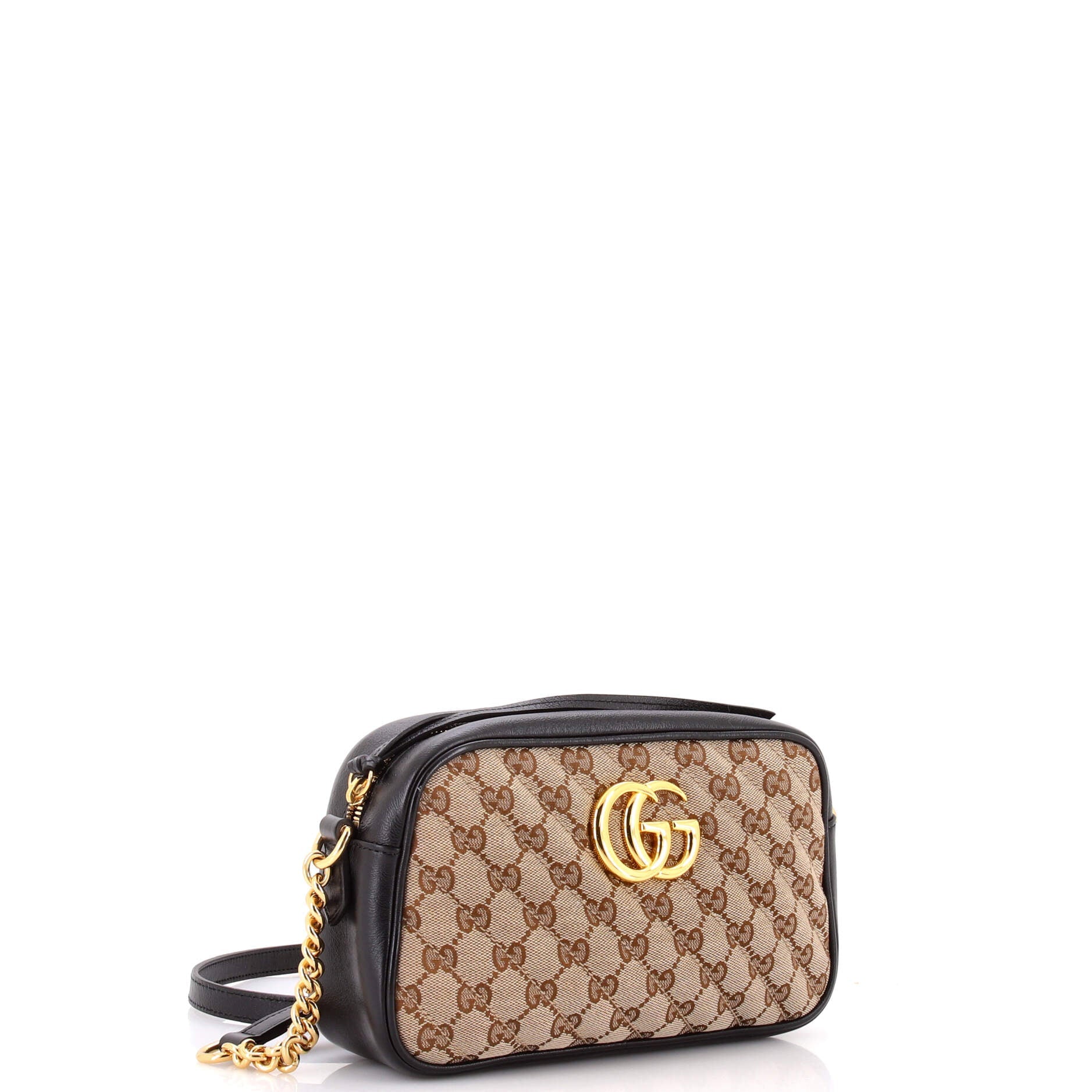 GG Marmont Shoulder Bag Diagonal Quilted GG Canvas with Leather Small