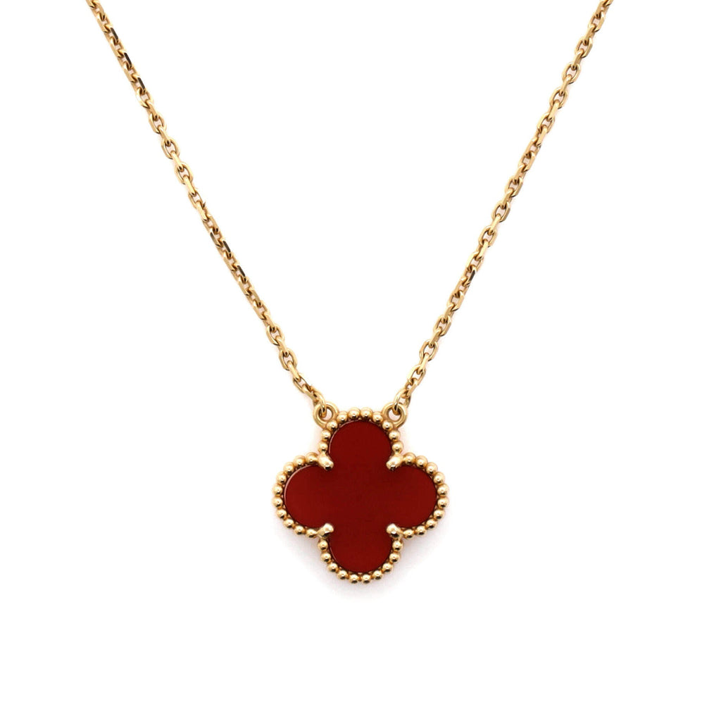 Vintage Alhambra Pendant Necklace 18K Yellow Gold and Carnelian