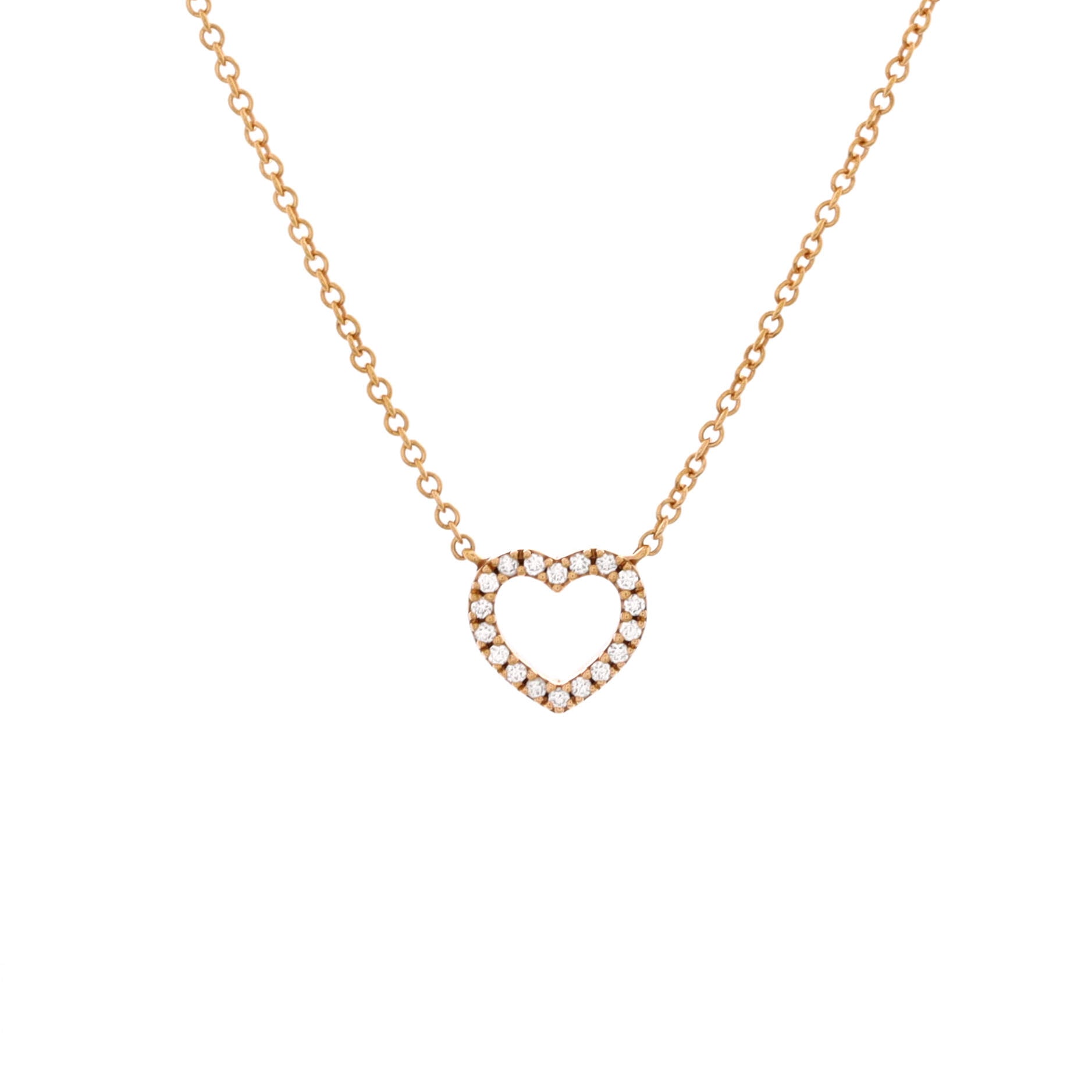 Metro Open Heart Pendant Necklace 18K Rose Gold and Diamonds Mini