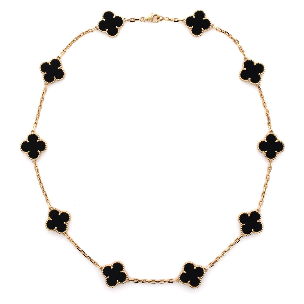 Vintage Alhambra 10 Motifs Necklace 18K Yellow Gold and Onyx
