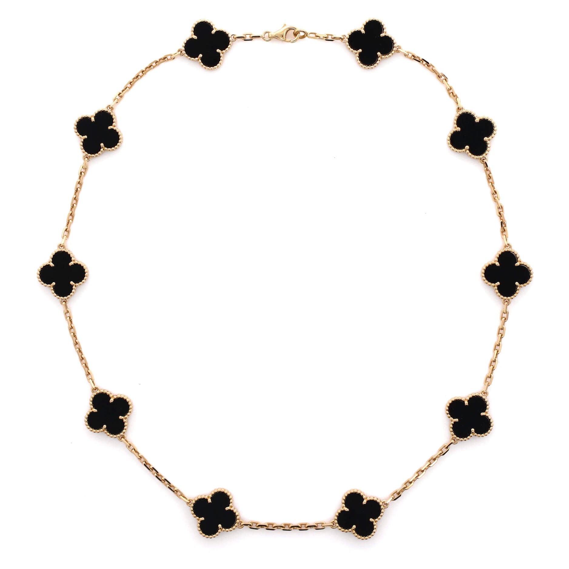 Vintage Alhambra 10 Motifs Necklace 18K Yellow Gold and Onyx