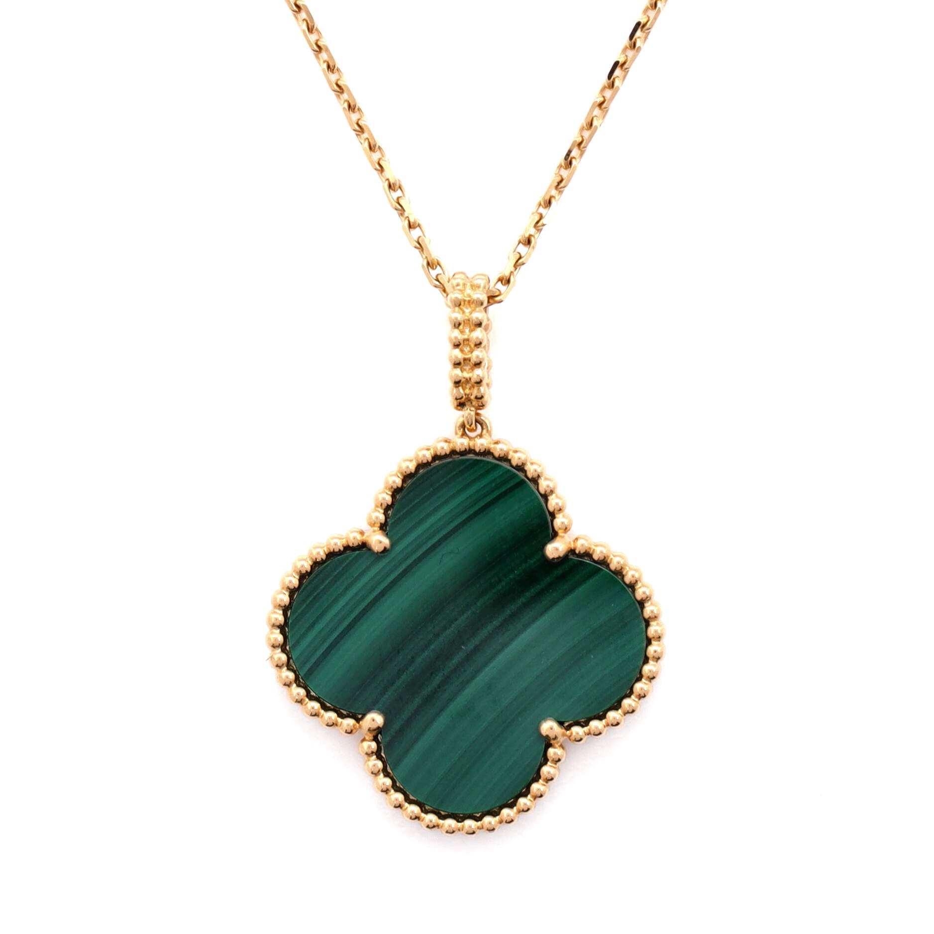 Magic Alhambra Pendant Necklace 18K Yellow Gold and Malachite