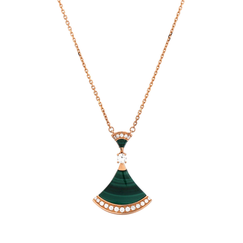 Divas' Dream Pendant Necklace 18K Rose Gold with Malachite and Diamonds Large