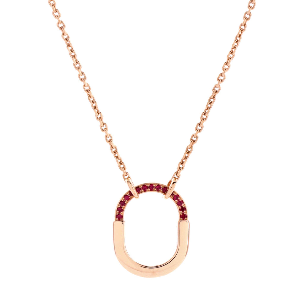 Lock Motif Pendant Necklace 18K Rose Gold with Pink Sapphires Small