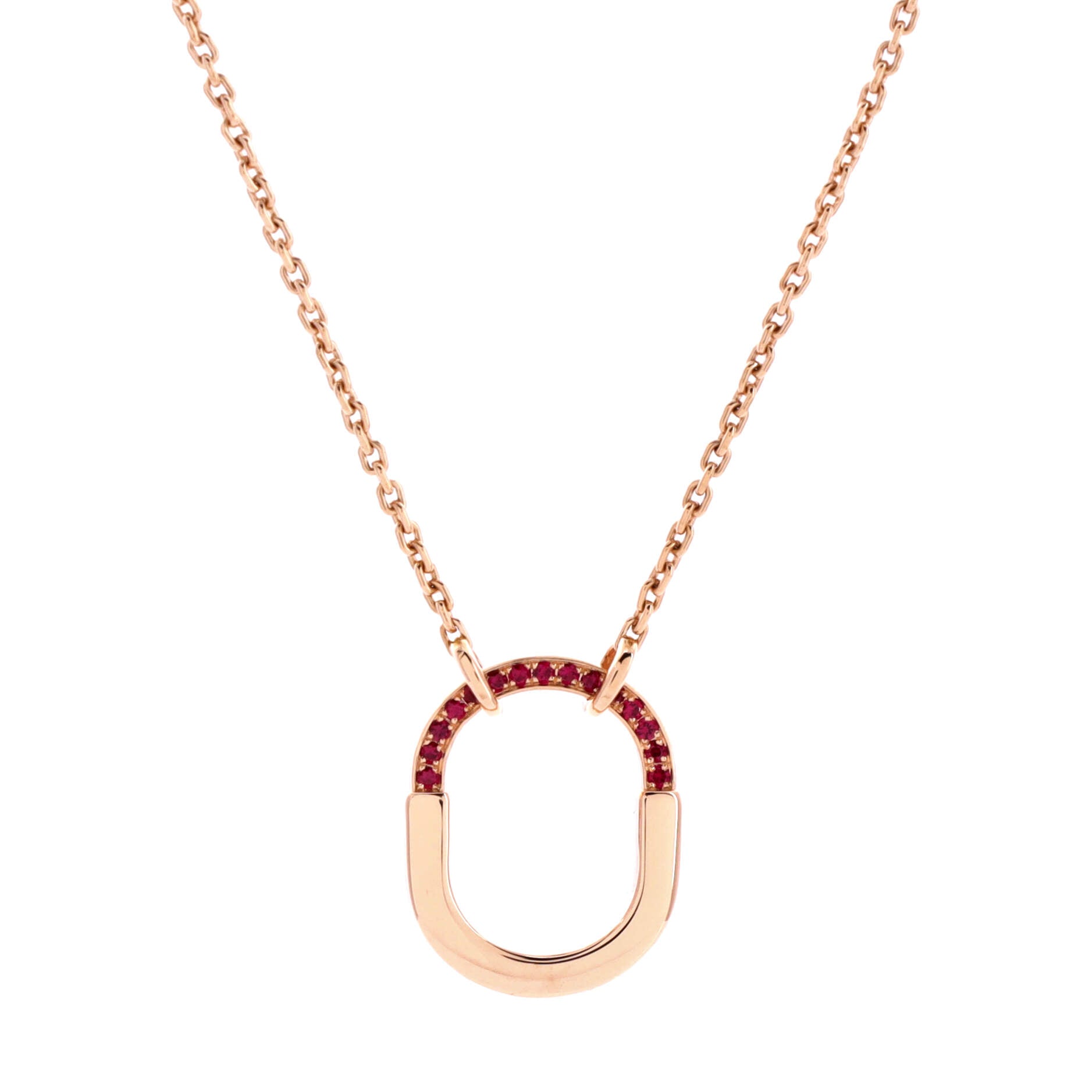 Lock Motif Pendant Necklace 18K Rose Gold with Pink Sapphires Small