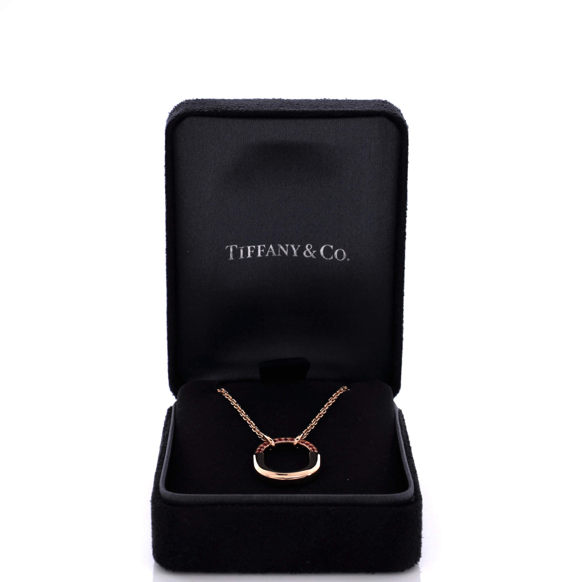 Lock Motif Pendant Necklace 18K Rose Gold with Pink Sapphires Small