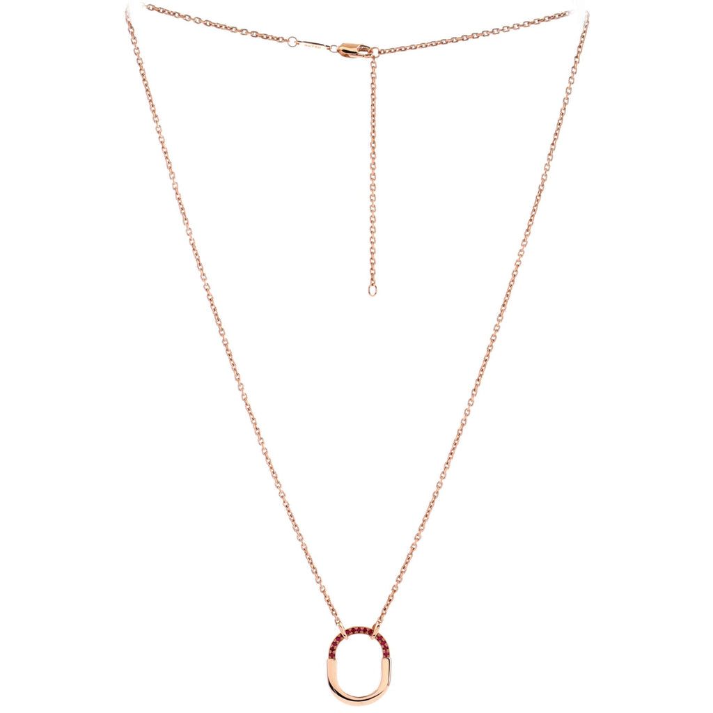 Lock Motif Pendant Necklace 18K Rose Gold with Pink Sapphires Small