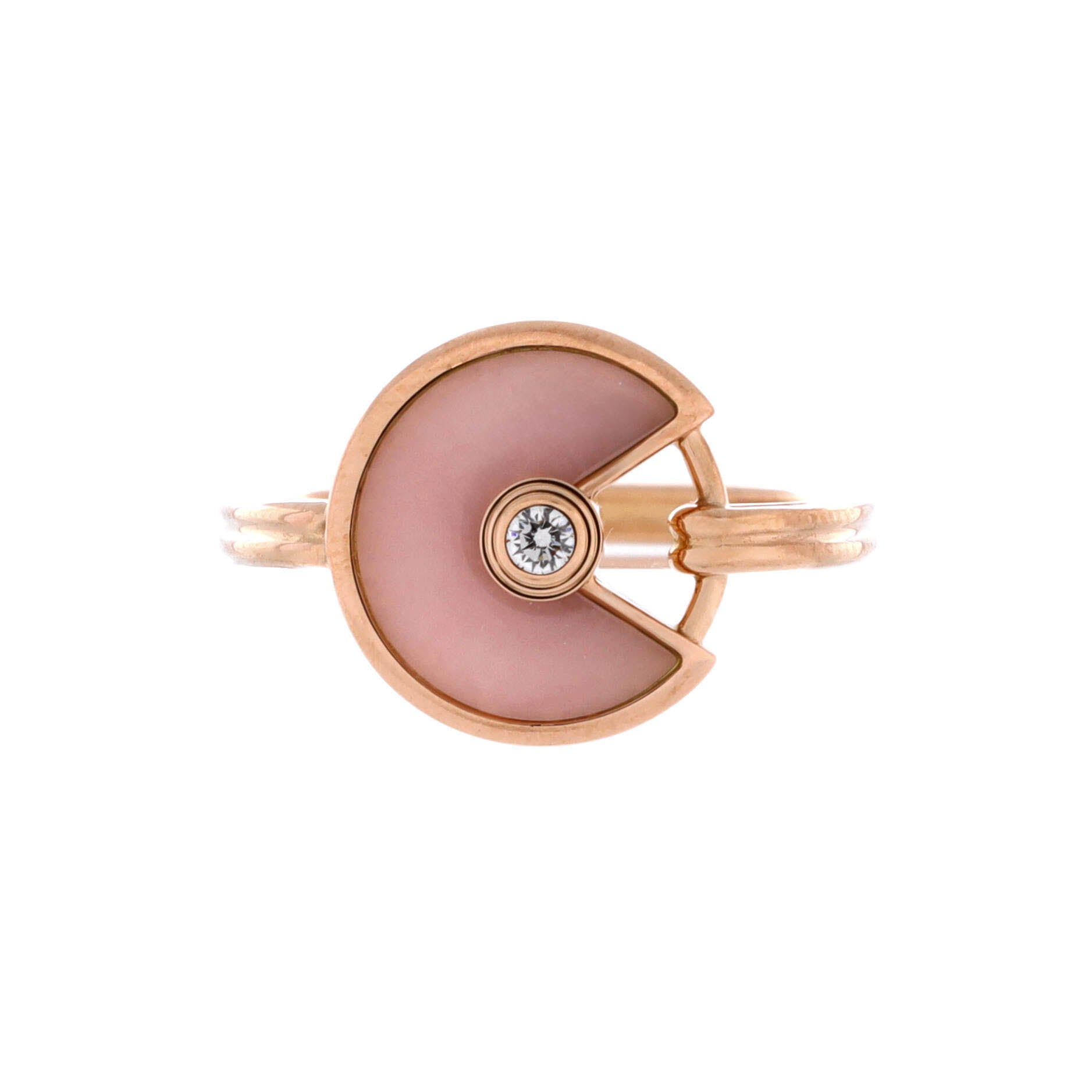 Amulette De Cartier Ring 18K Rose Gold with Diamond and Pink Opal