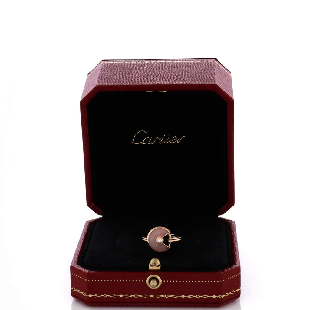 Amulette De Cartier Ring 18K Rose Gold with Diamond and Pink Opal