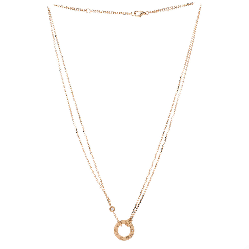 2 Diamonds Love Pendant Necklace 18K Yellow Gold and Diamonds