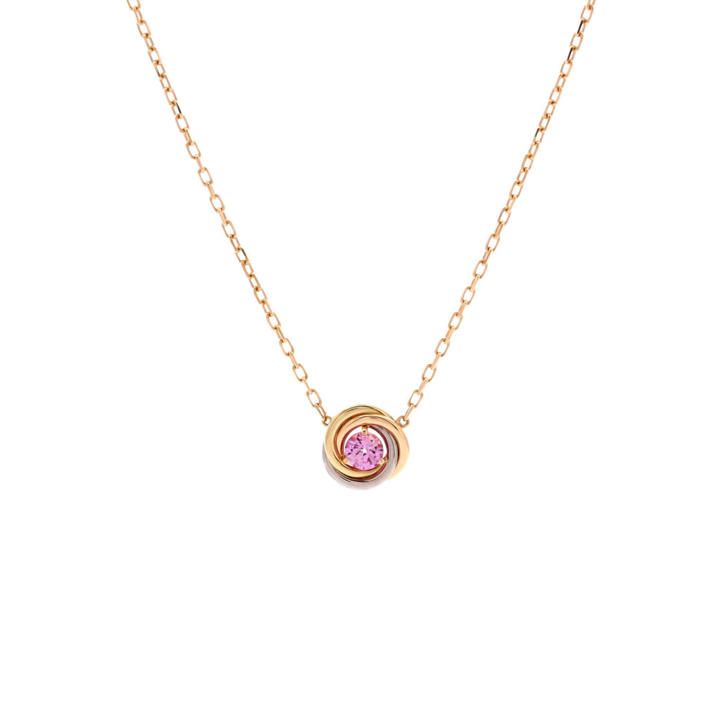 Trinity Diamond Pendant Necklace 18K Tricolor Gold and Pink Sapphire