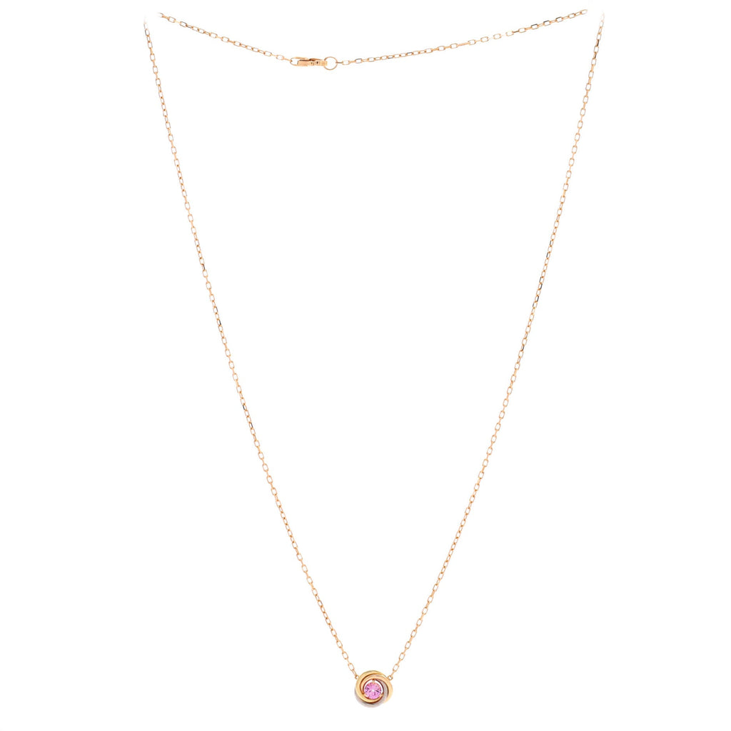 Trinity Diamond Pendant Necklace 18K Tricolor Gold and Pink Sapphire