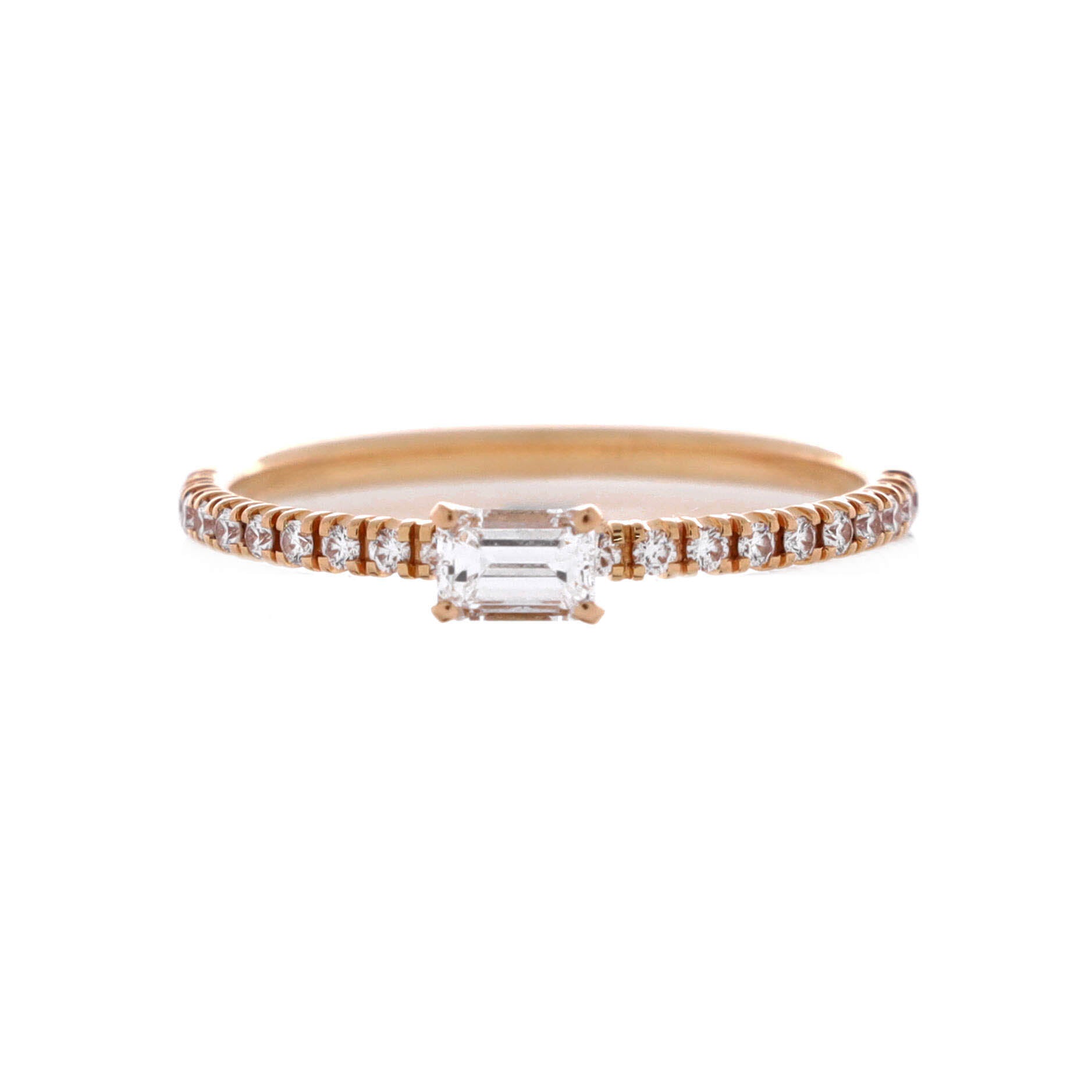 Etincelle de Cartier Solitaire Ring 18K Rose Gold with Emerald Cut Diamond and Pave Diamonds