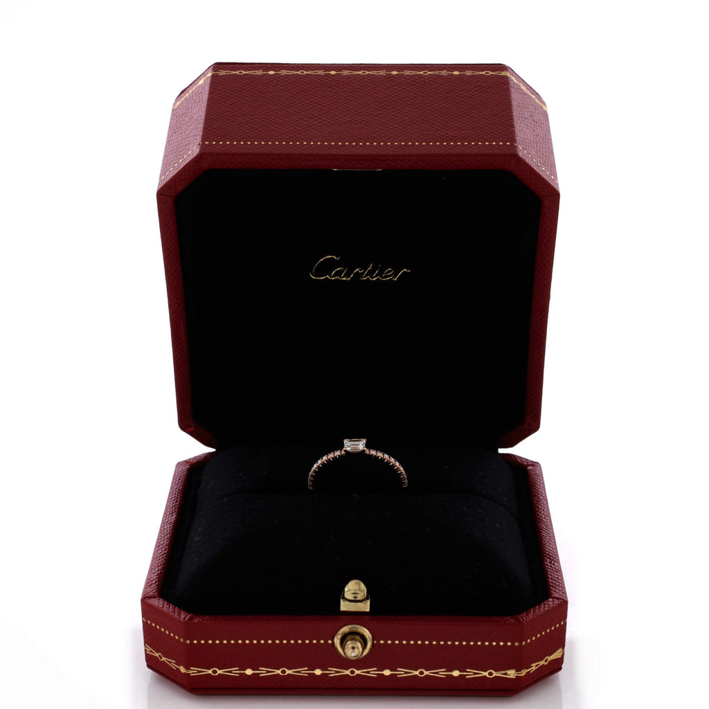 Etincelle de Cartier Solitaire Ring 18K Rose Gold with Emerald Cut Diamond and Pave Diamonds