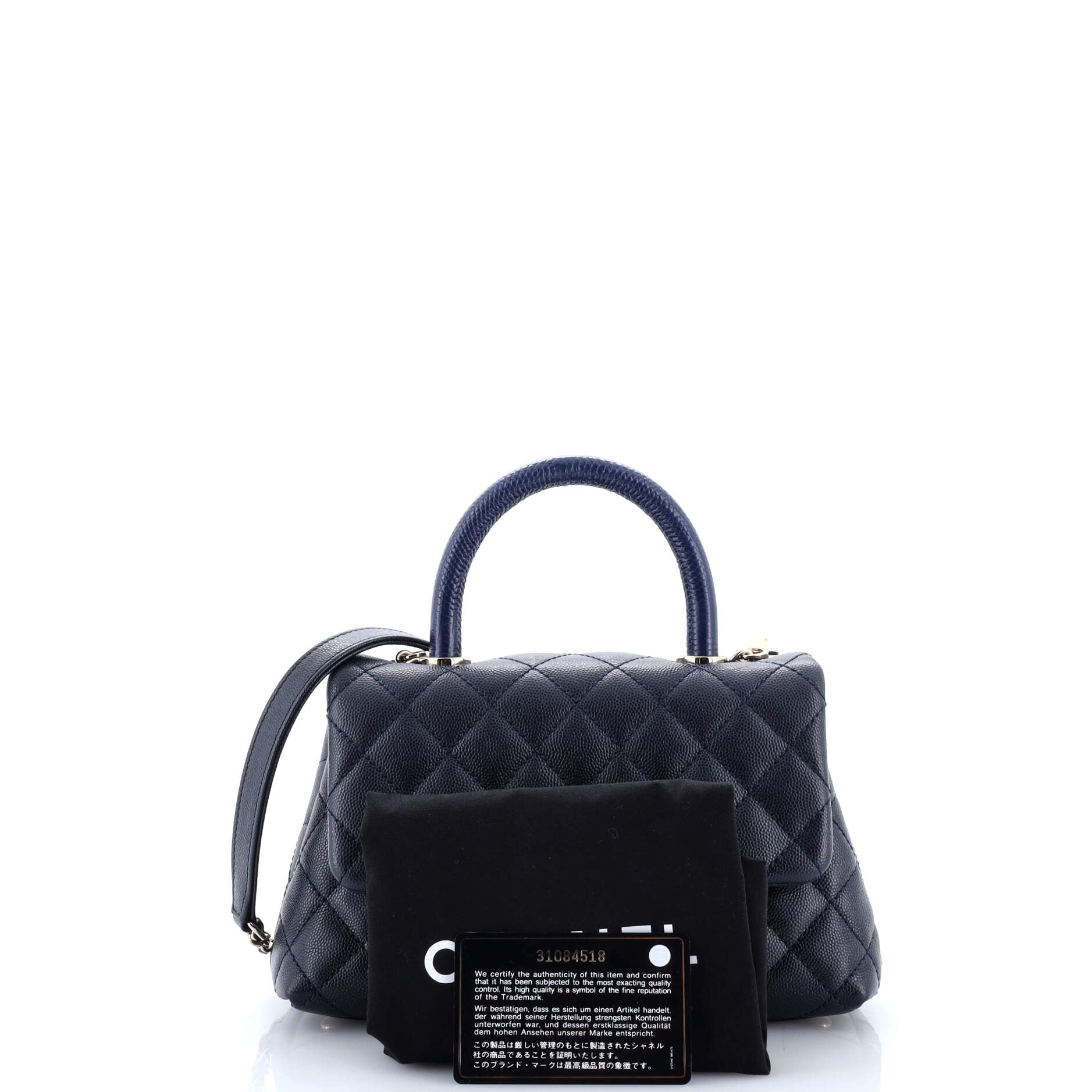 Coco Top Handle Bag Quilted Caviar with Lizard Embossed Handle Mini