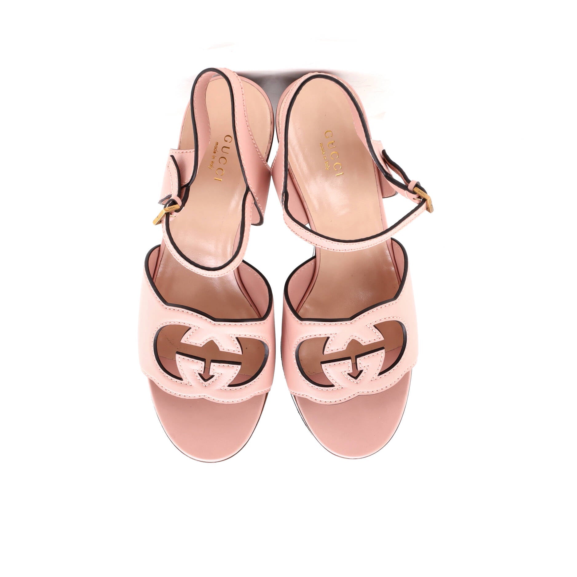 Women's Cut-out GG Platform Heeled Sandals Leather