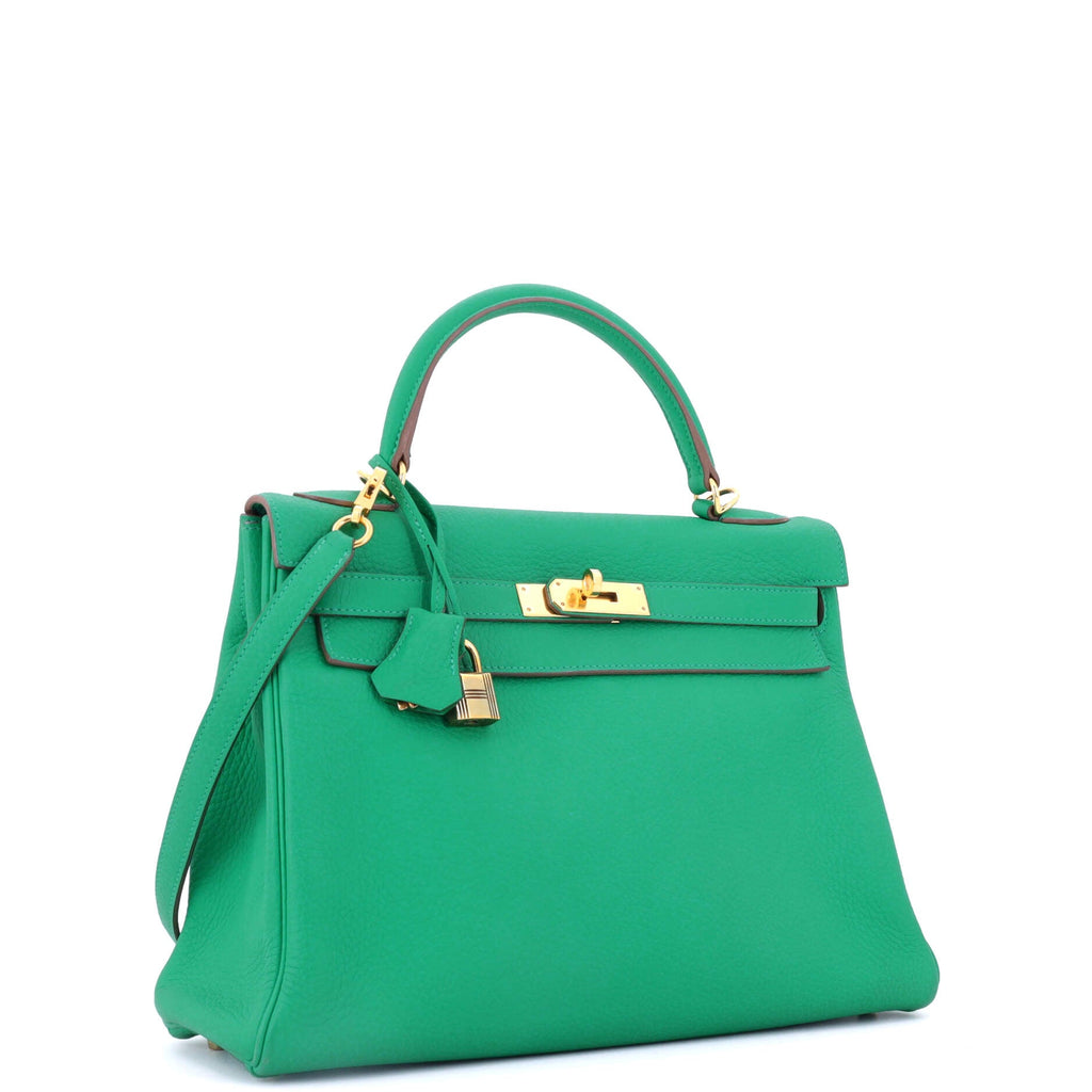 Kelly Handbag Menthe Clemence with Gold Hardware 32