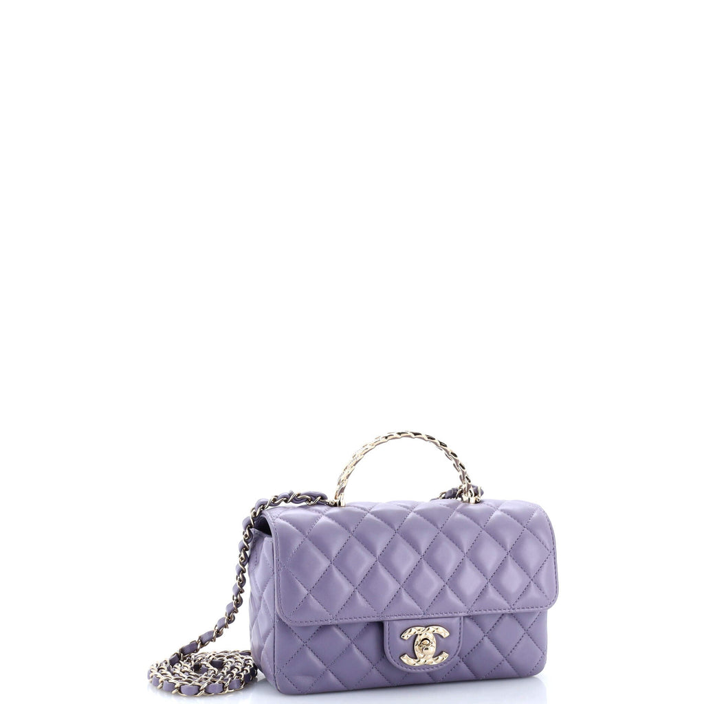 Crystal Chain Flap Top Handle Bag Quilted Lambskin Mini