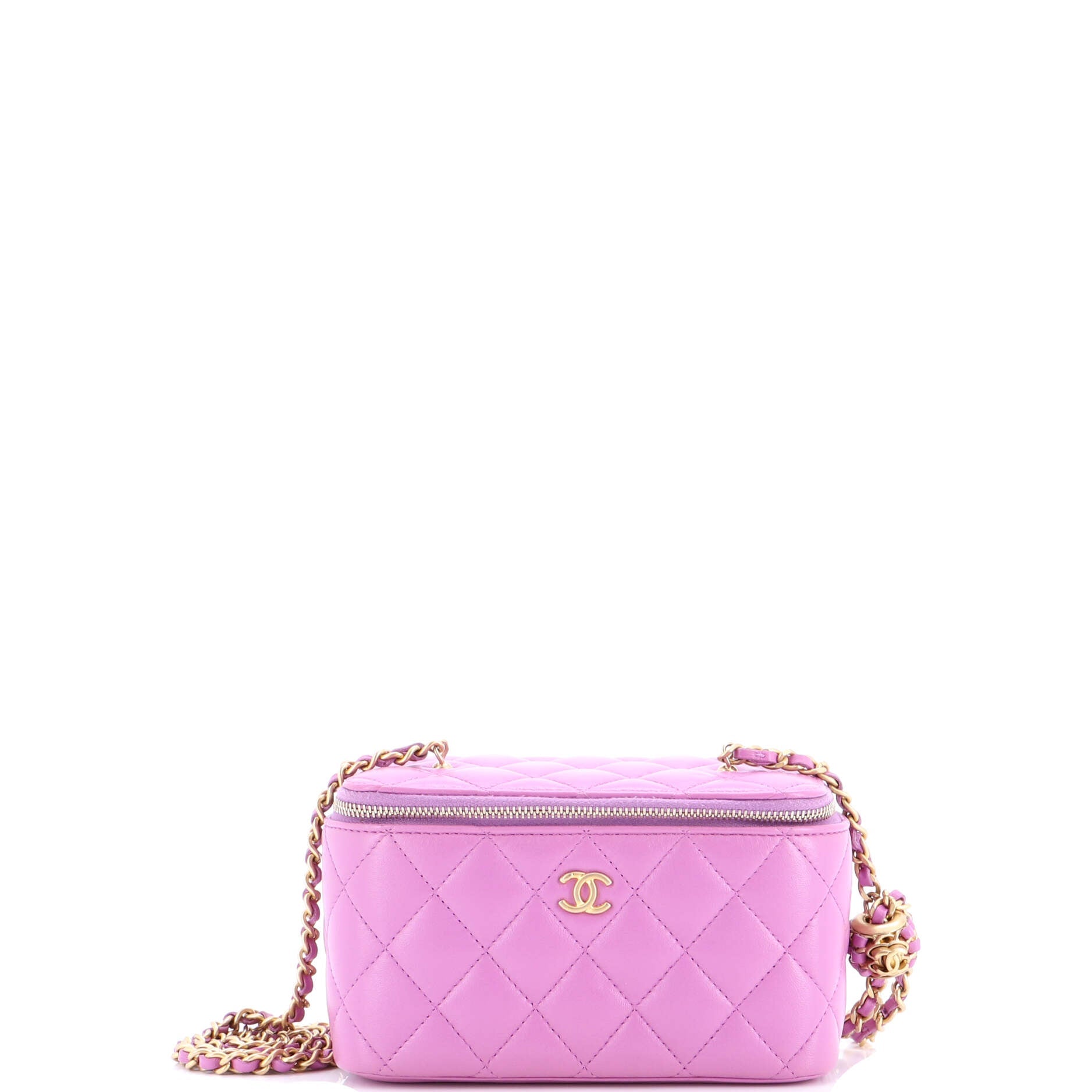 Pearl Crush Vanity Case with Chain Quilted Lambskin Small